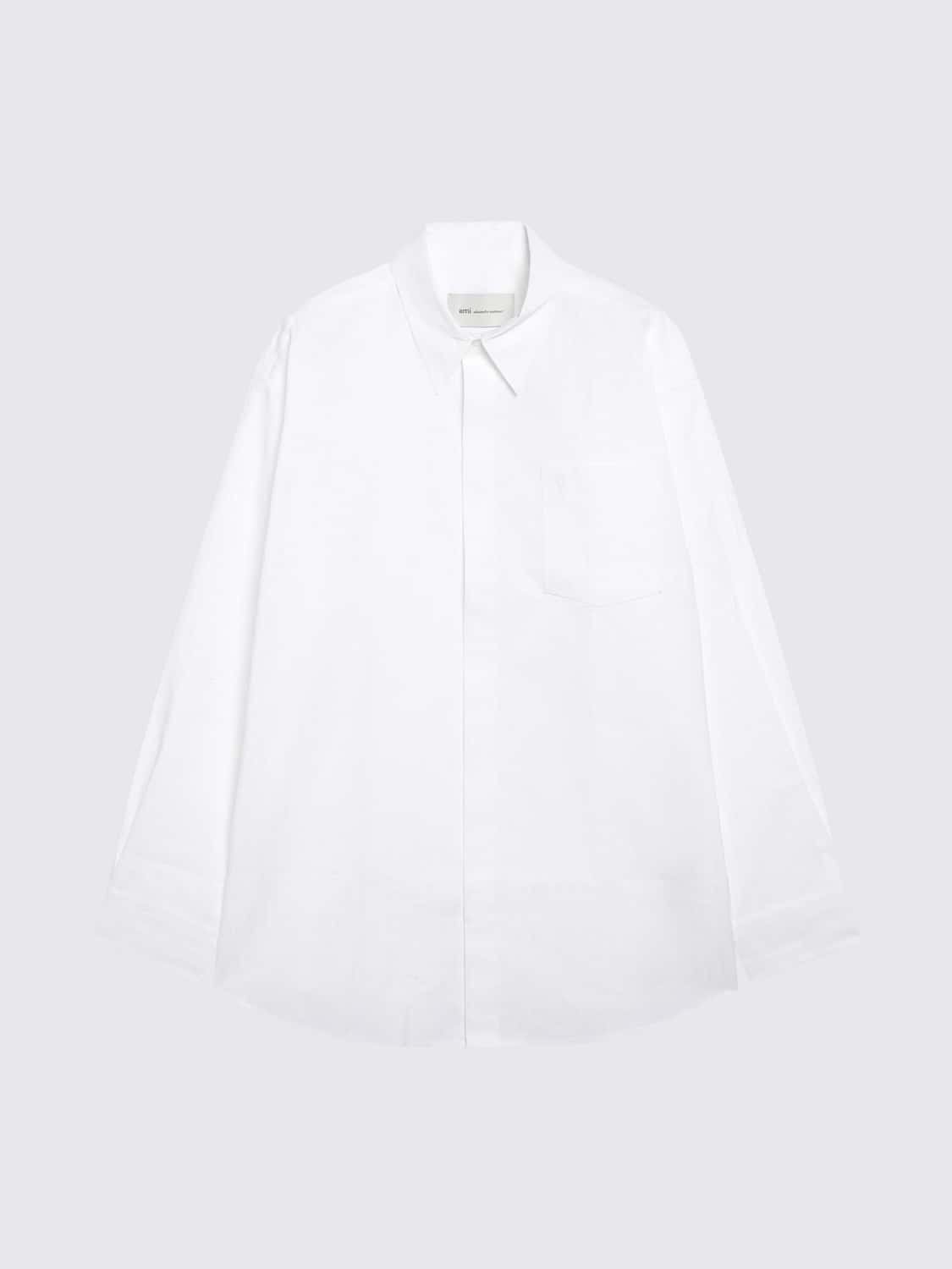 AMI PARIS CAMICIA: Camicia Ami Paris in popeline di cotone con abbottonatura a scomparsa, Bianco - Img 2