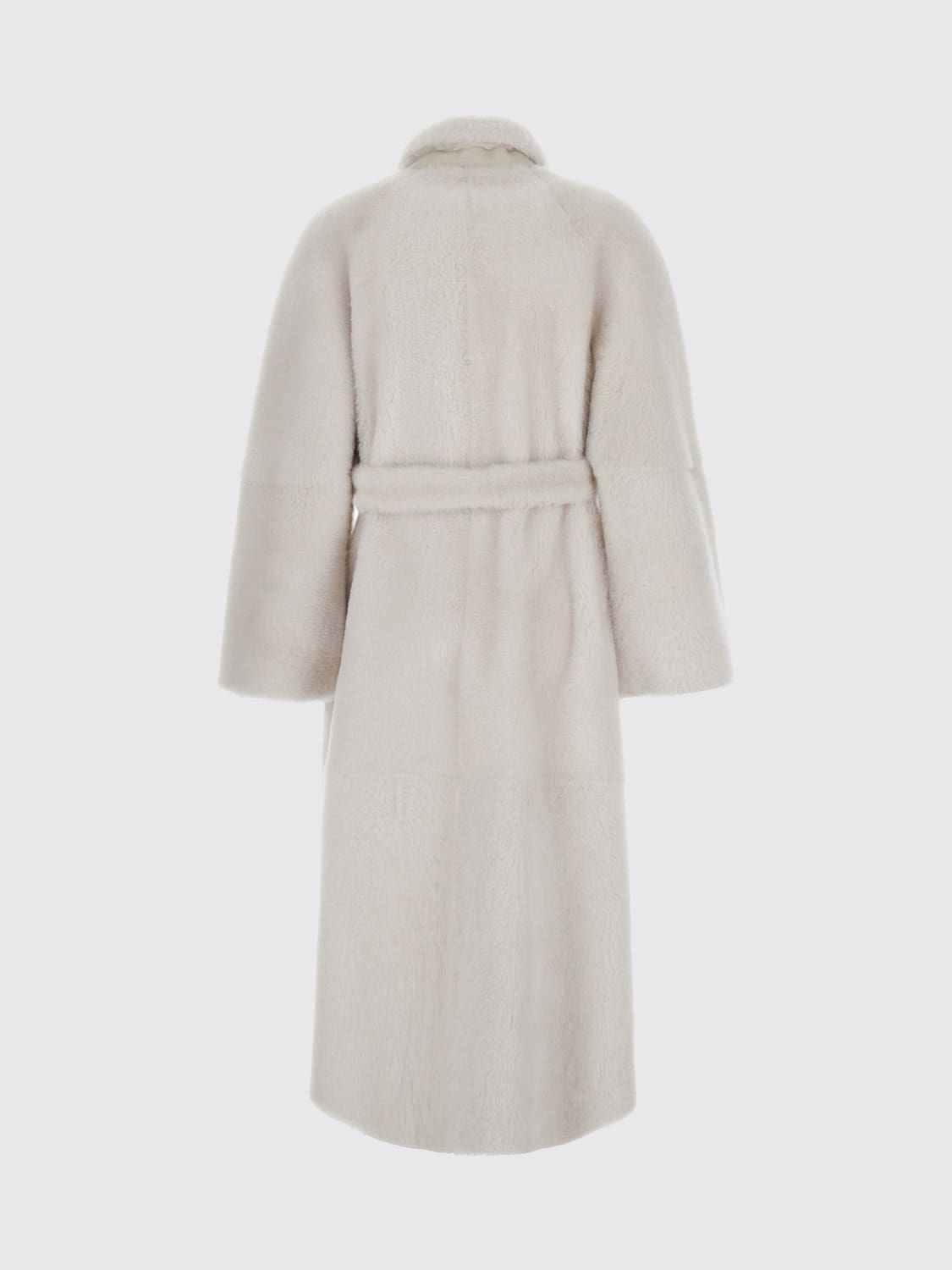 SUPREMA PELLICCIA: Cappotto lungo doppiopetto Suprema in pelliccia sintetica con cintura, Bianco - Img 3
