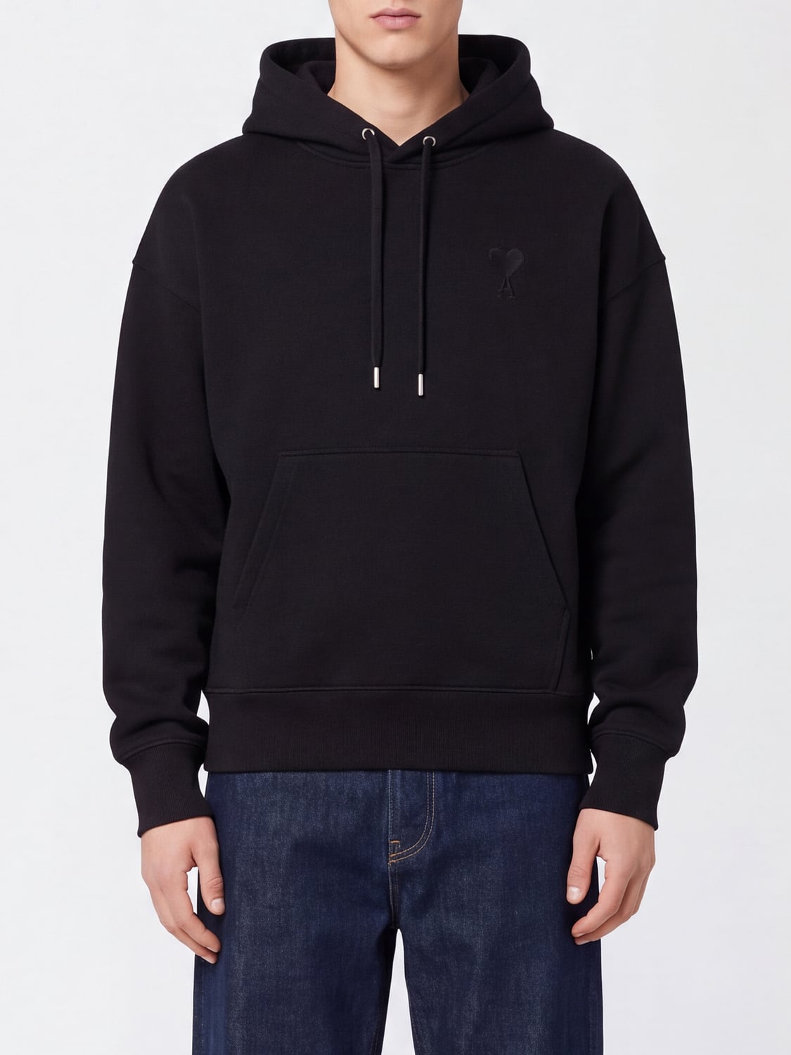 AMI PARIS SUDADERA: Sudadera con capucha Ami Paris de mezcla de algodón con bolsillo canguro, Negro - Img 1