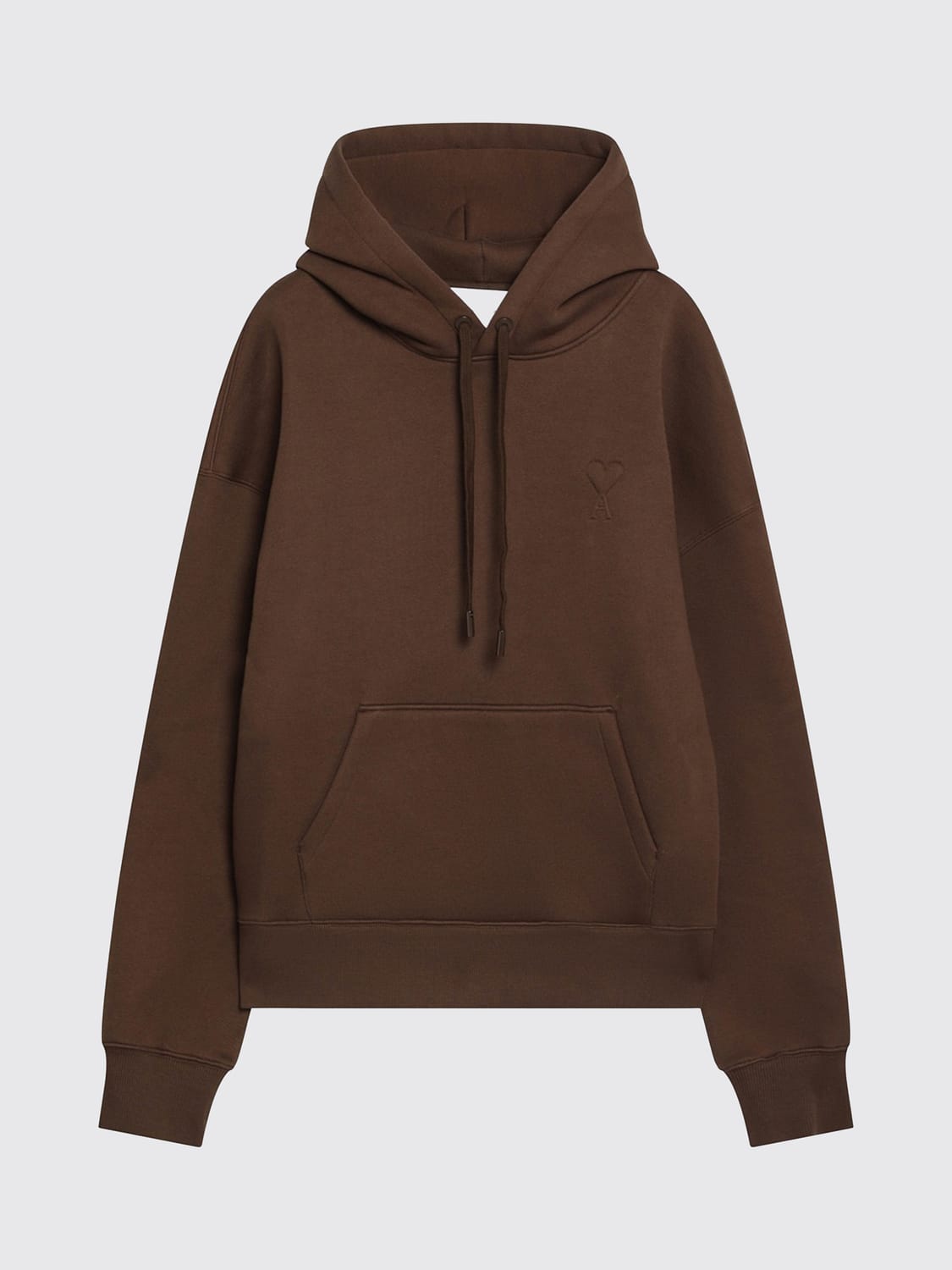 AMI PARIS SWEATSHIRT: Ami Paris Cotton Blend Hoodie with Kangaroo Pocket, Brown - Img 2