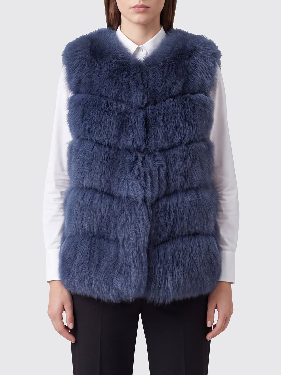 SUPREMA PELLICCIA: Gilet girocollo Suprema in misto lana e alpaca senza maniche, Blue - Img 1