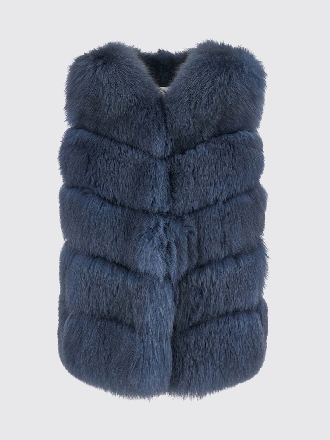 SUPREMA PELLICCIA: Gilet girocollo Suprema in misto lana e alpaca senza maniche, Blue - Img 2