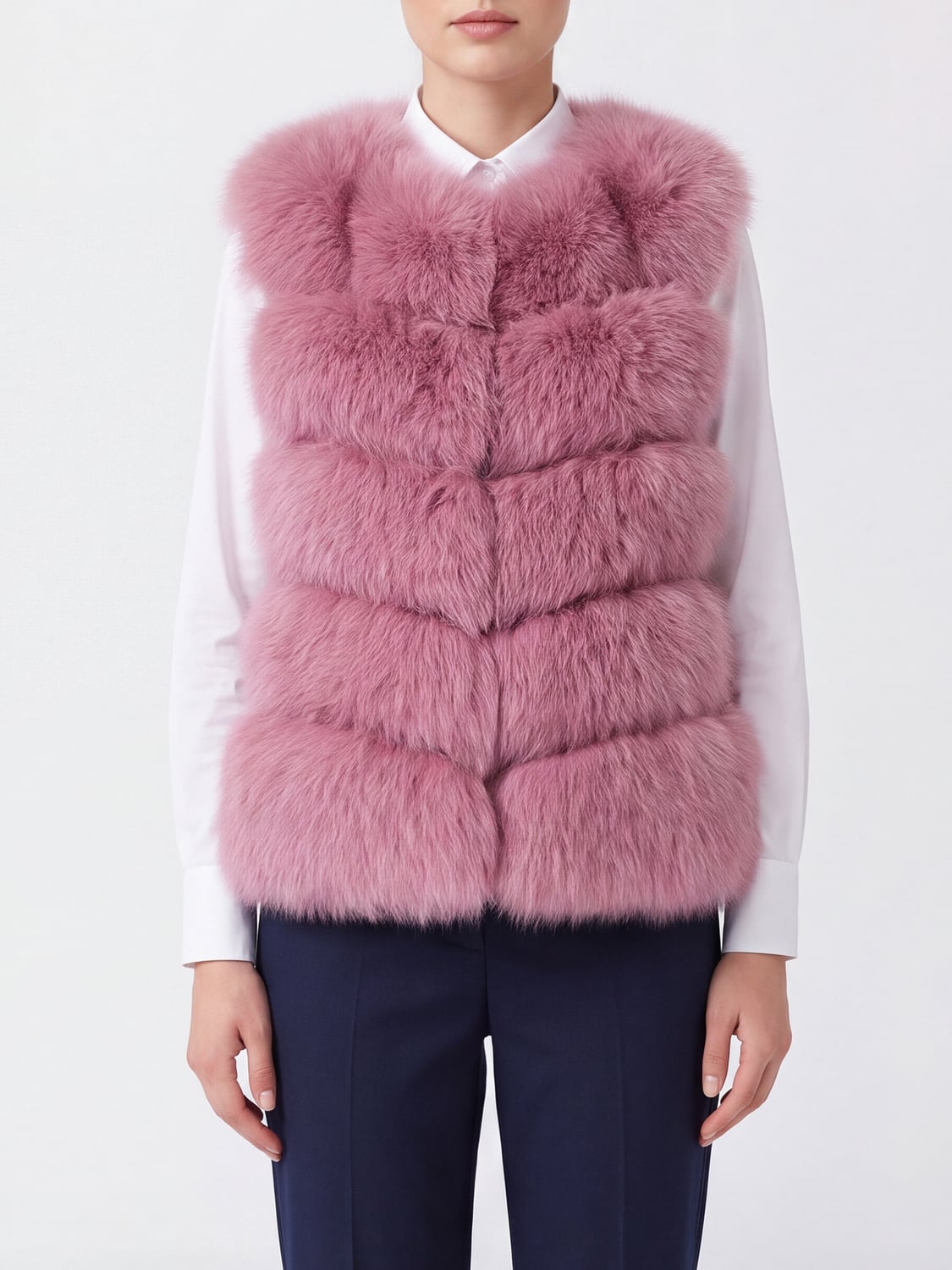 SUPREMA PELLICCIA: Gilet girocollo Suprema in pura lana senza maniche con tasche a fessura, Viola - Img 1