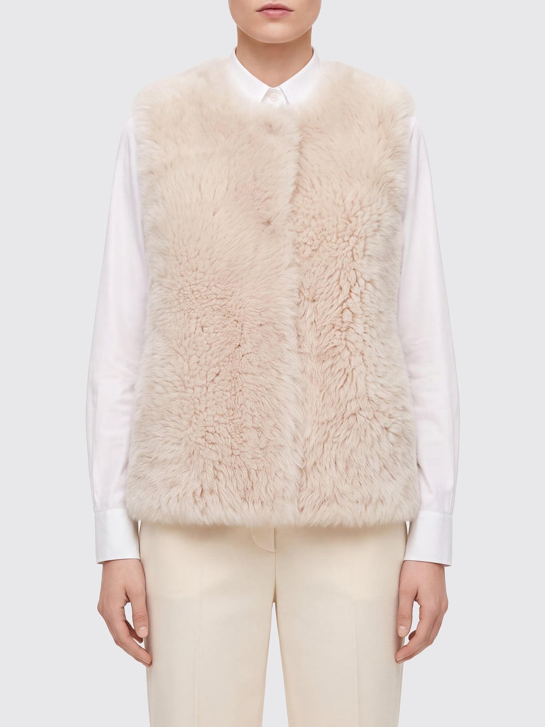 SUPREMA PELLICCIA: Gilet girocollo Suprema in pelle di pitone con chiusura a scomparsa, Beige - Img 1