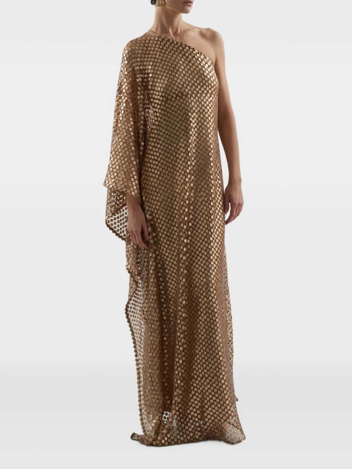TALLER MARMO KLEID: Asymmetrisches langes Tunikakleid Taller Marmo aus Wollmischung mit Pailletten, Braun - Img 1