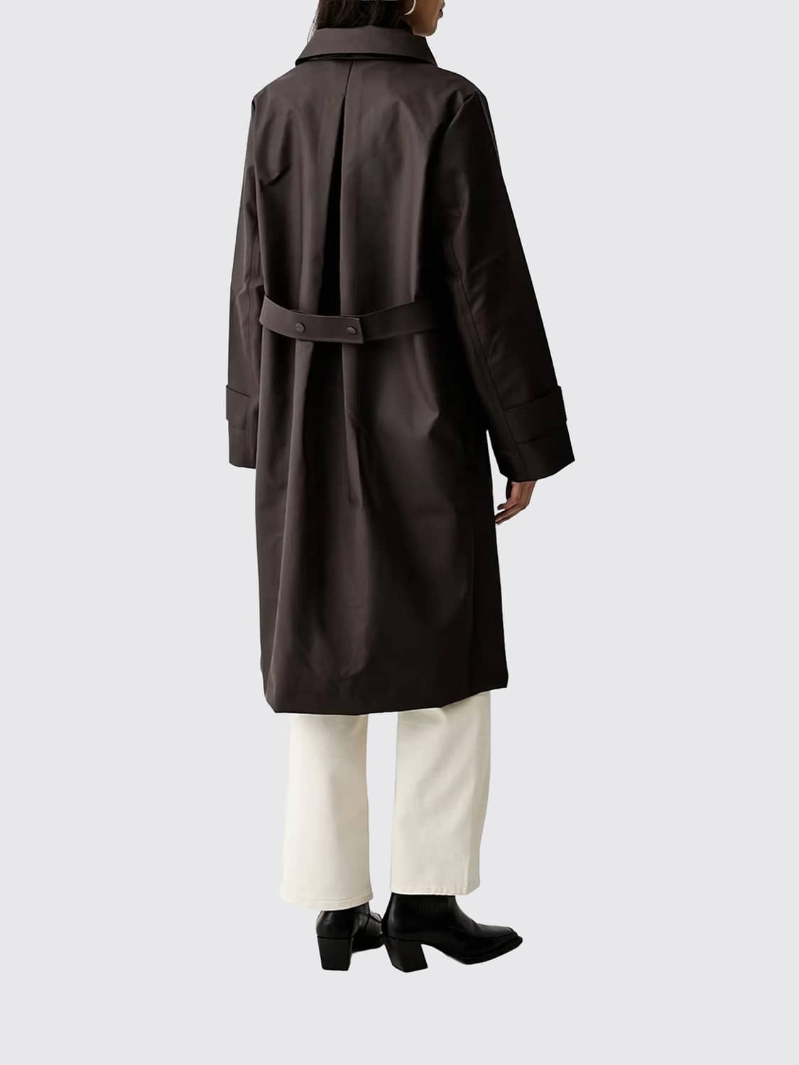RAINS JACKET: Rains Nara Knee-Length Waterproof Coat with Hood and Concealed Buttons, Brown - Img 2