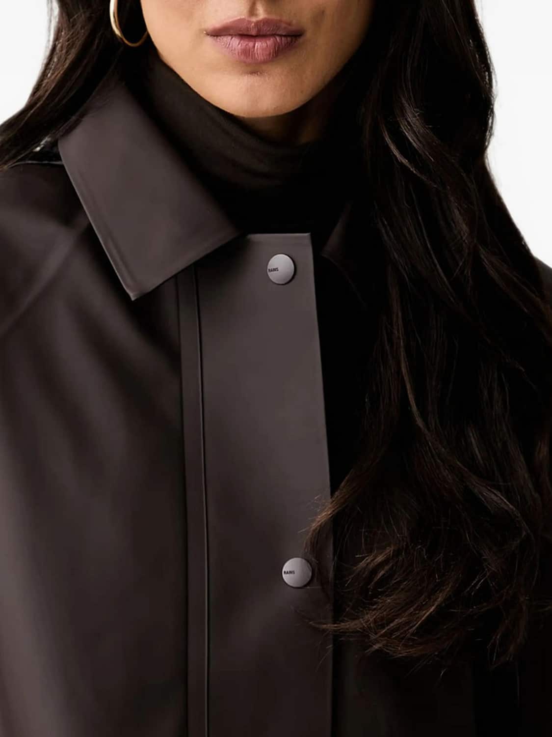 RAINS JACKET: Rains Nara Knee-Length Waterproof Coat with Hood and Concealed Buttons, Brown - Img 3