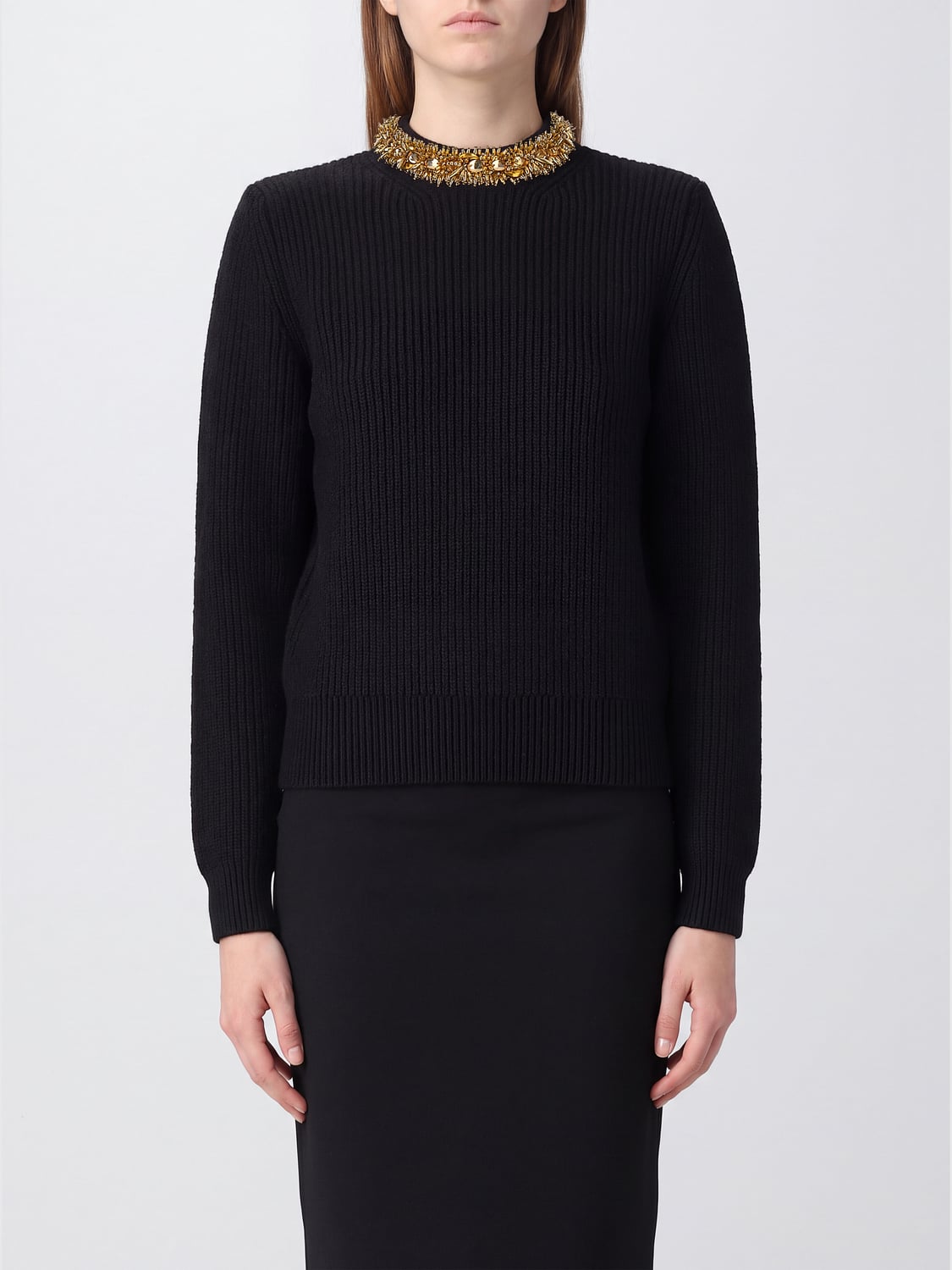 BALMAIN JERSEY: Jersey Balmain de lana y cachemir con bordado de cristales y cuentas, Negro - Img 1