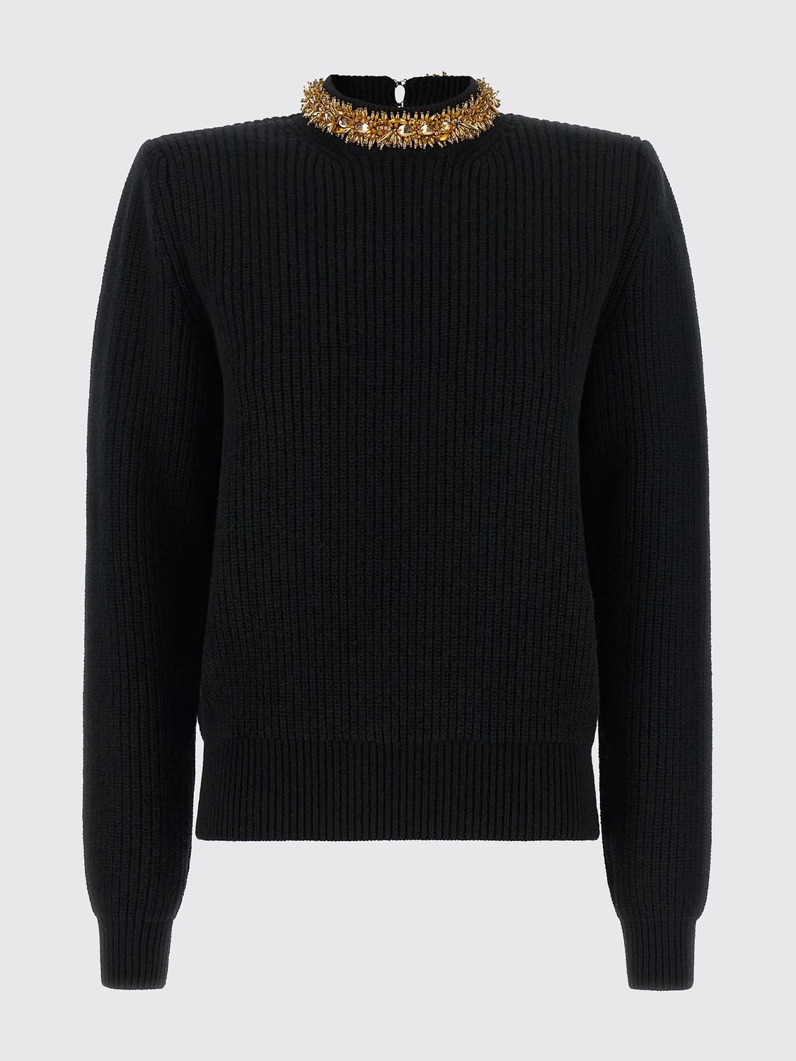 BALMAIN JERSEY: Jersey Balmain de lana y cachemir con bordado de cristales y cuentas, Negro - Img 2