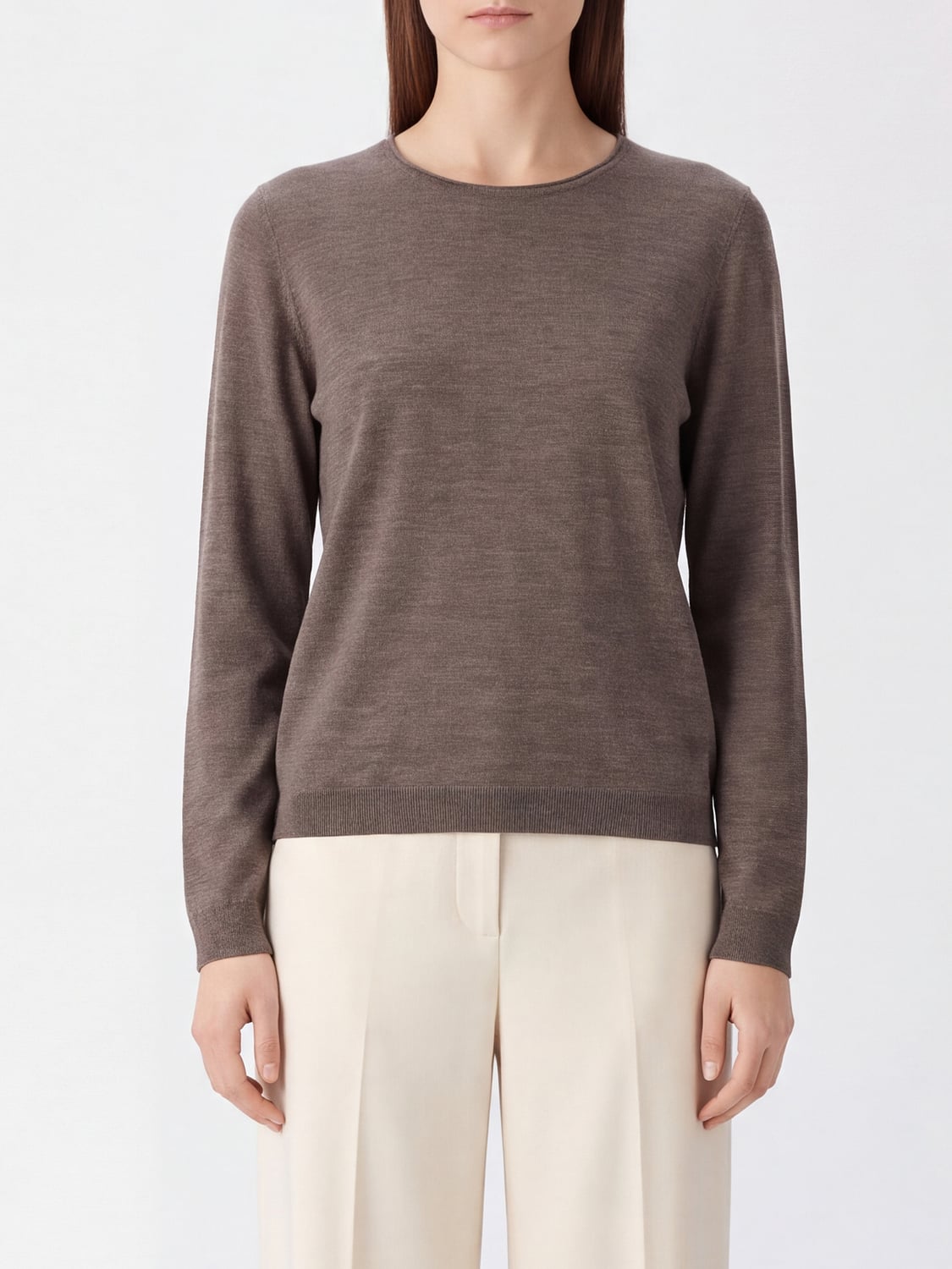 CO SWEATER: Co Pure Cashmere Long-Sleeved Crew Neck Jumper, Brown - Img 1