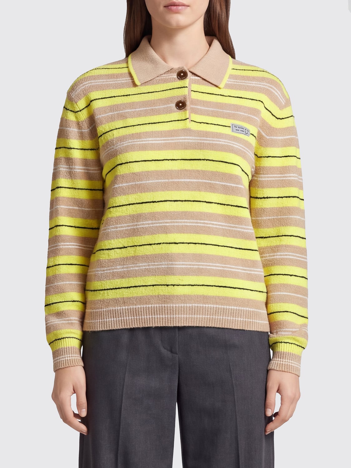 PAUL SMITH POLO: Polo en maille de coton Paul Smith à rayures à manches longues avec logo, Jaune - Img 1