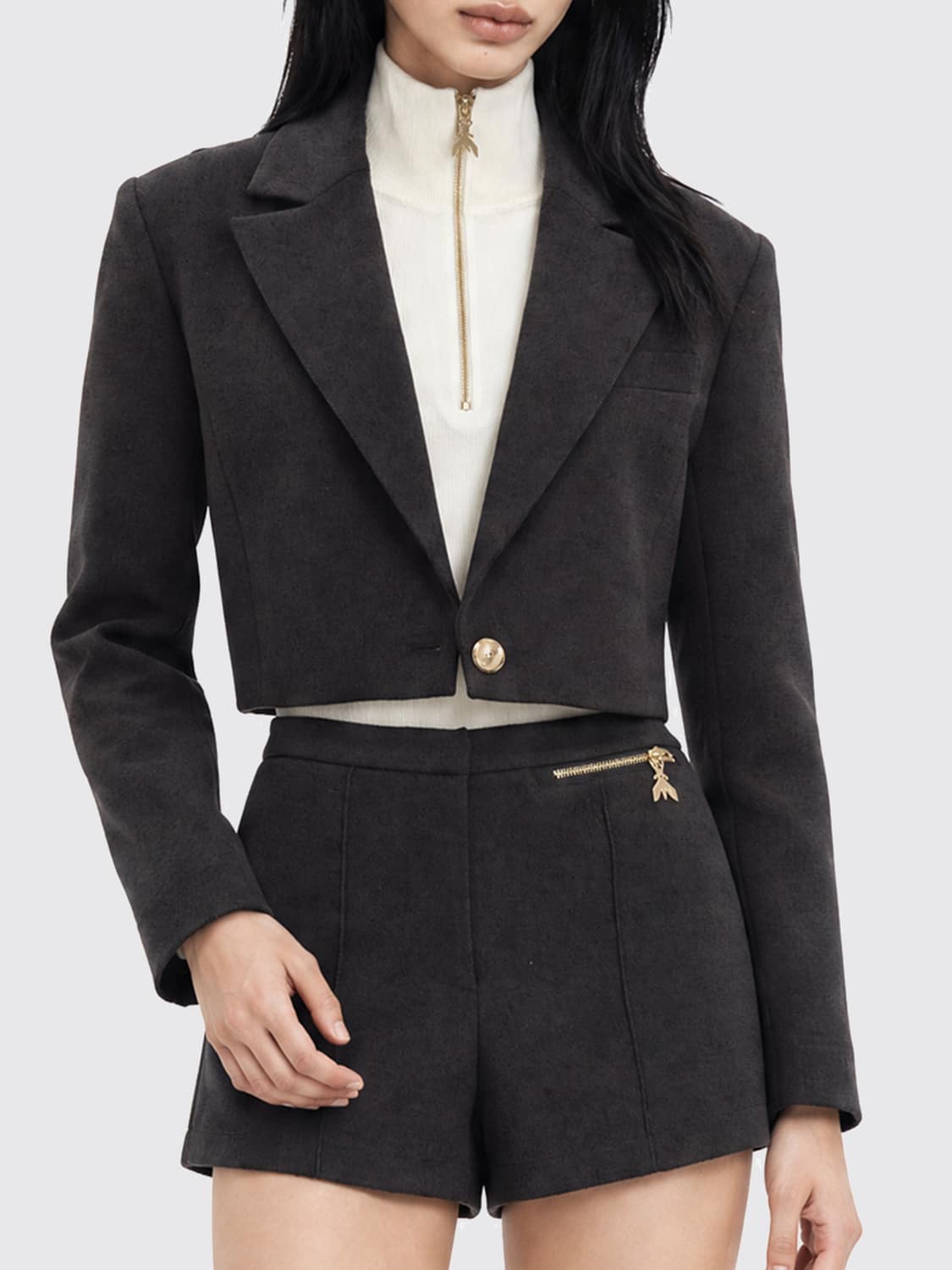 PATRIZIA PEPE JACKET: Cropped Single-Breasted Patrizia Pepe Blazer with Peak Lapels, Brown - Img 1