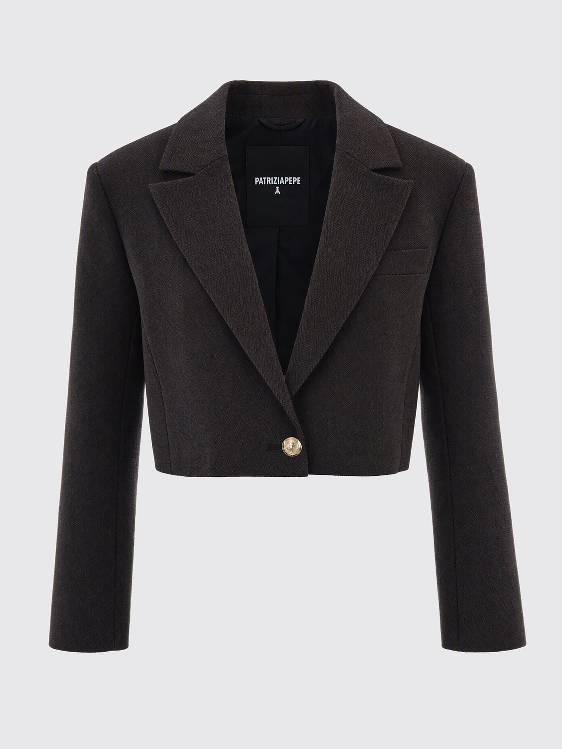 PATRIZIA PEPE JACKET: Cropped Single-Breasted Patrizia Pepe Blazer with Peak Lapels, Brown - Img 2