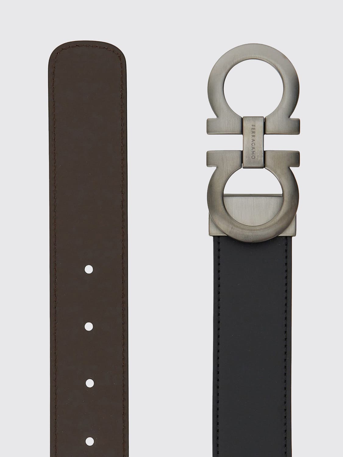 FERRAGAMO BELT: Reversible Gancini Interlocking Buckle Ferragamo Belt in Leather, Black - Img 2