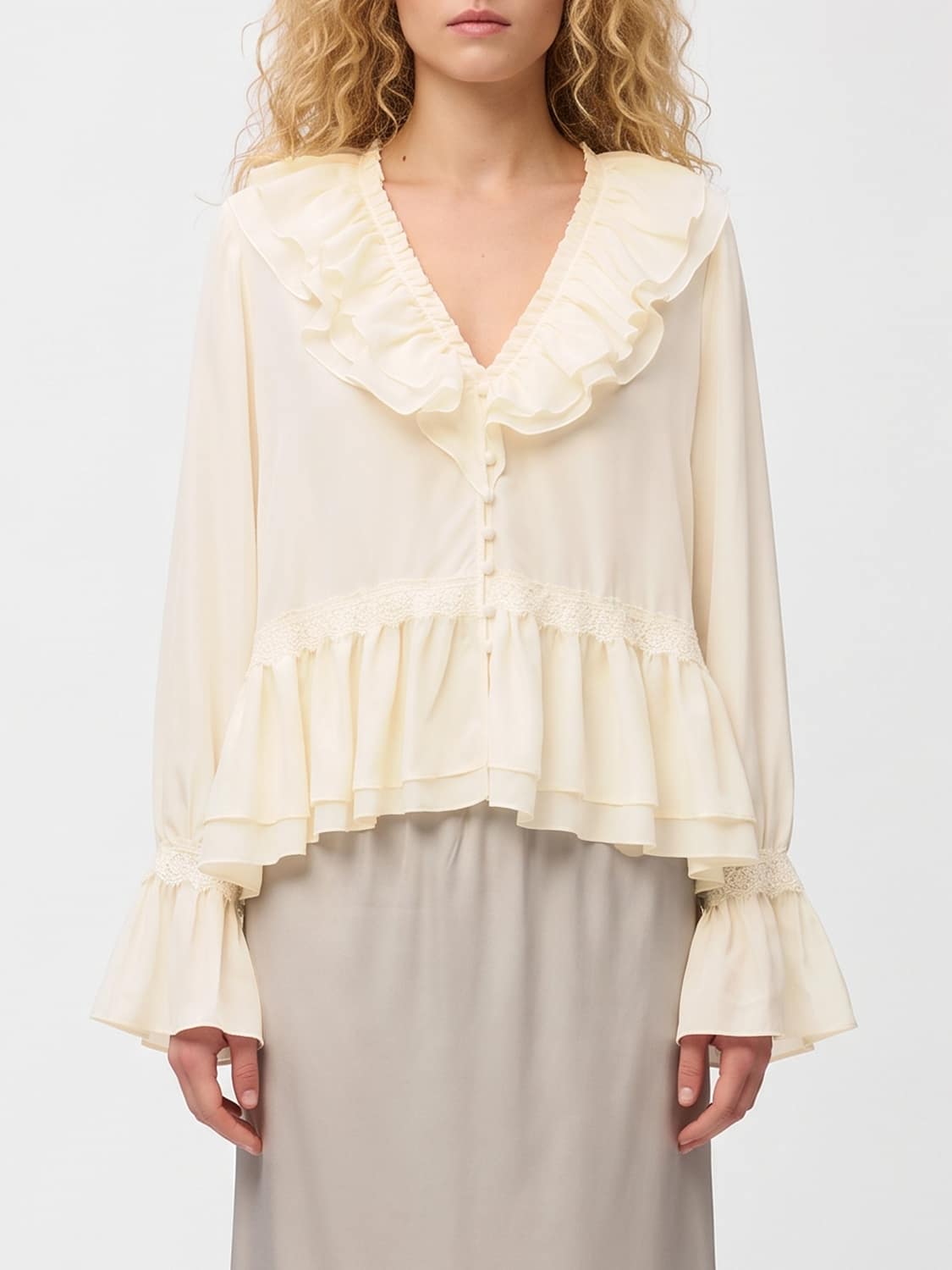 GANNI HEMDBLUSE: Hemdbluse damen Ganni, Ivory - Img 1
