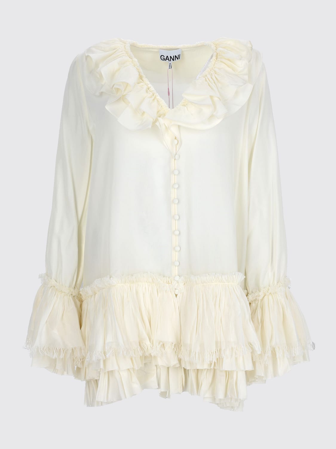 GANNI HEMDBLUSE: Hemdbluse damen Ganni, Ivory - Img 2
