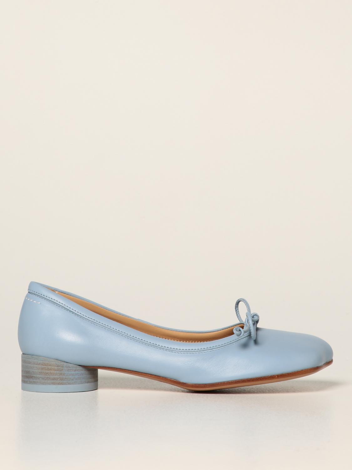 MM6 MAISON MARGIELA: Tabi ballerina in leather Sky Blue Mm6