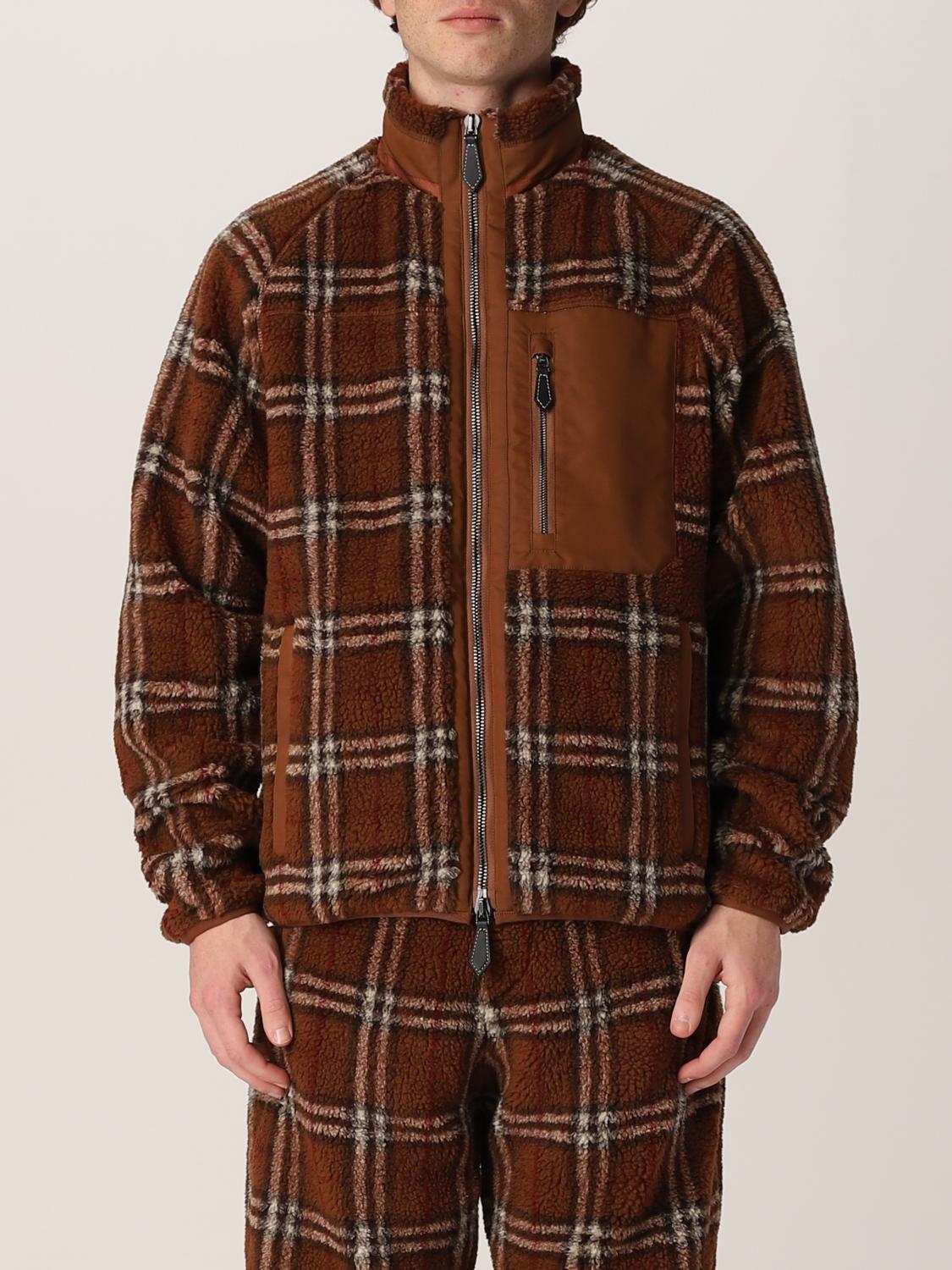 BURBERRY: Giacca in pile con collo a imbuto e motivo check