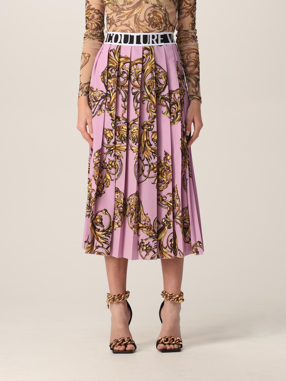 VERSACE JEANS COUTURE GONNA: Gonna Versace Jeans Couture plissettata con stampa barocca, Nero - Img 1