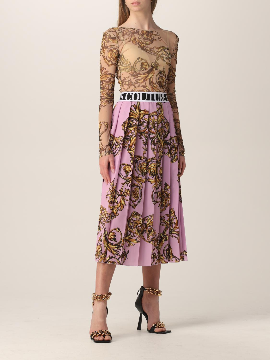 VERSACE JEANS COUTURE GONNA: Gonna Versace Jeans Couture plissettata con stampa barocca, Nero - Img 2