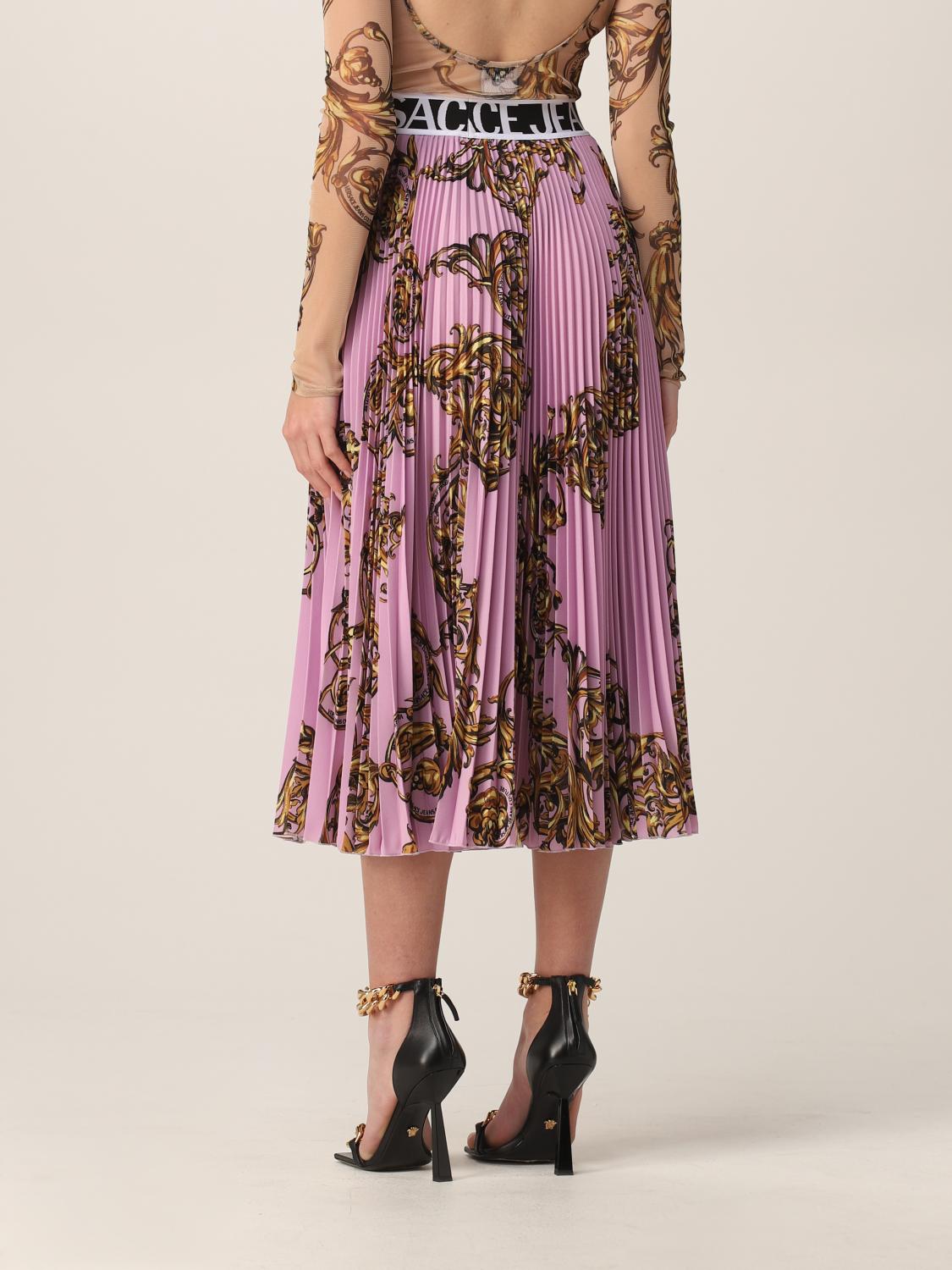 VERSACE JEANS COUTURE GONNA: Gonna Versace Jeans Couture plissettata con stampa barocca, Nero - Img 3