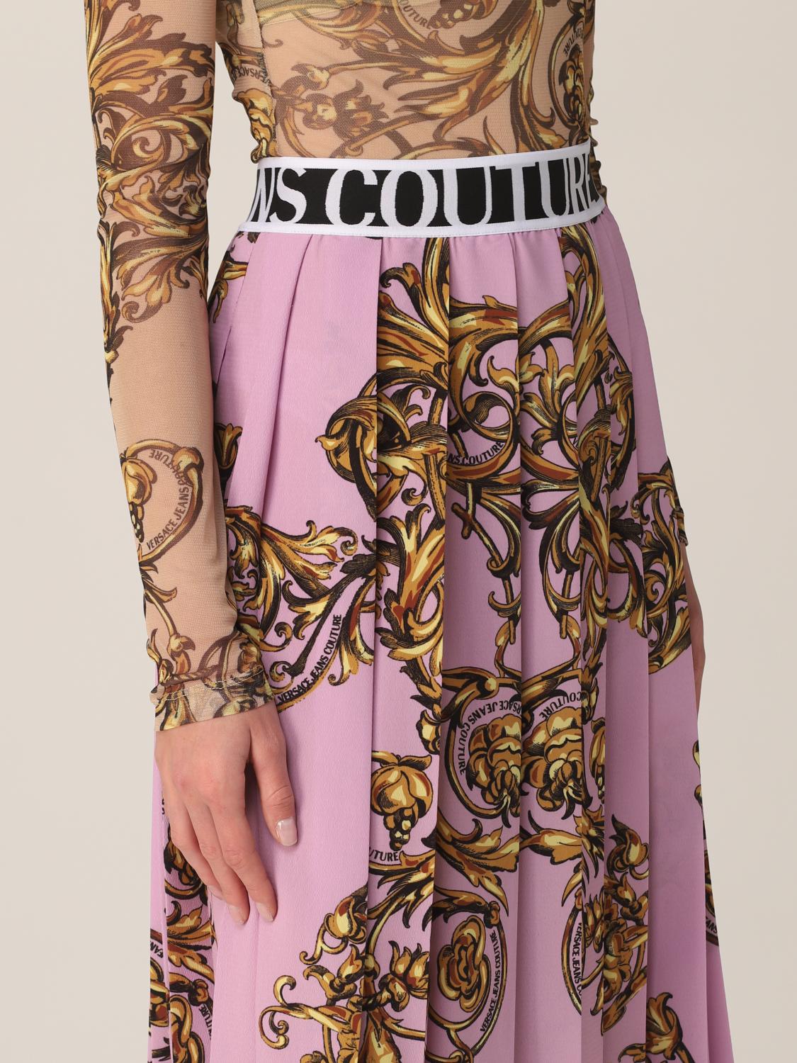 VERSACE JEANS COUTURE GONNA: Gonna Versace Jeans Couture plissettata con stampa barocca, Nero - Img 4