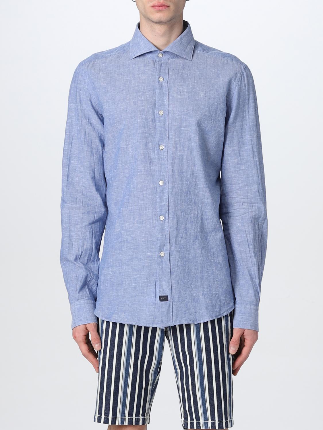 FAY CAMICIA: Camicia Fay in lino, Azzurro - Img 1