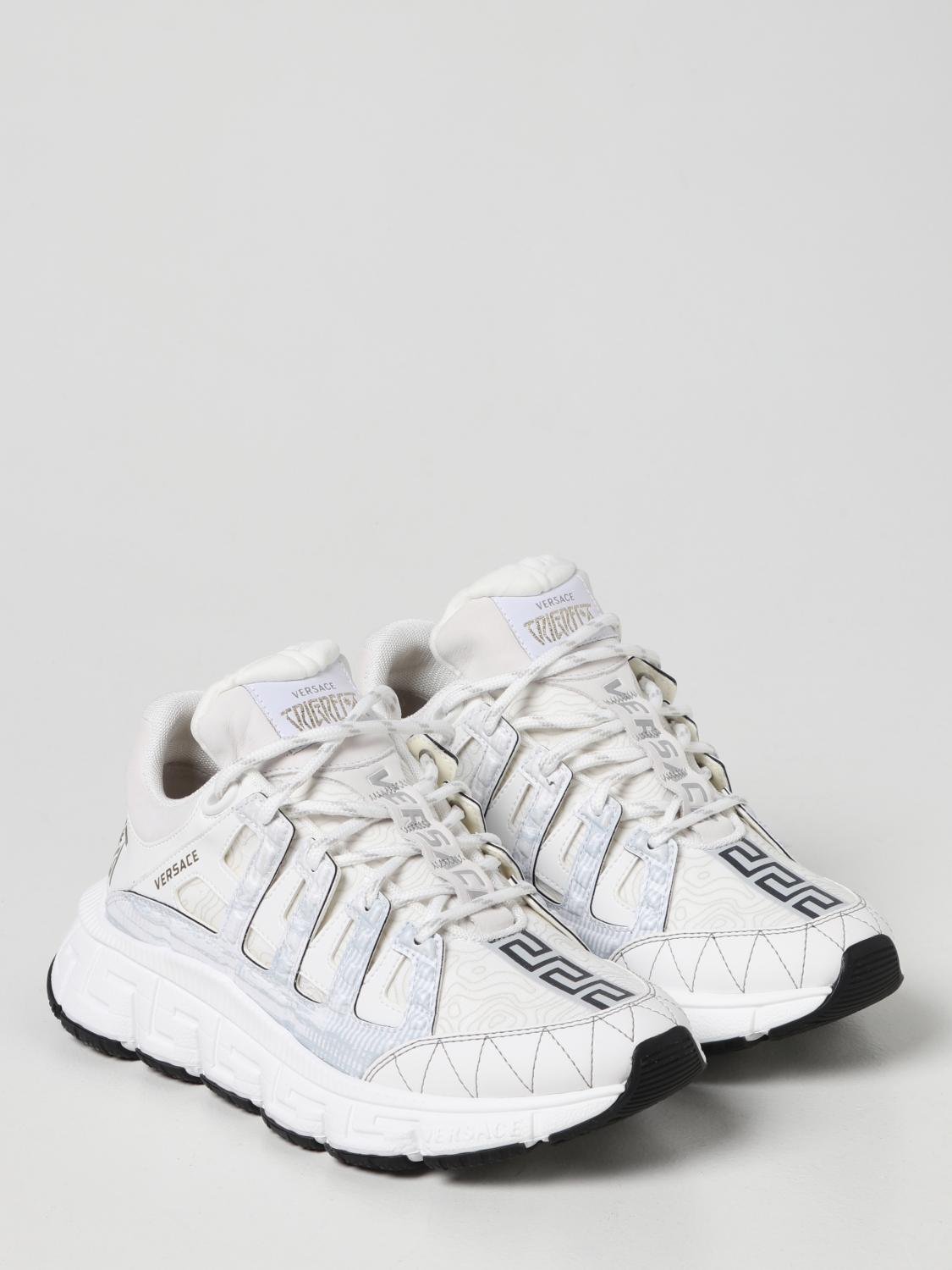 VERSACE: Trigreca fabric and leather sneakers - White | Versace