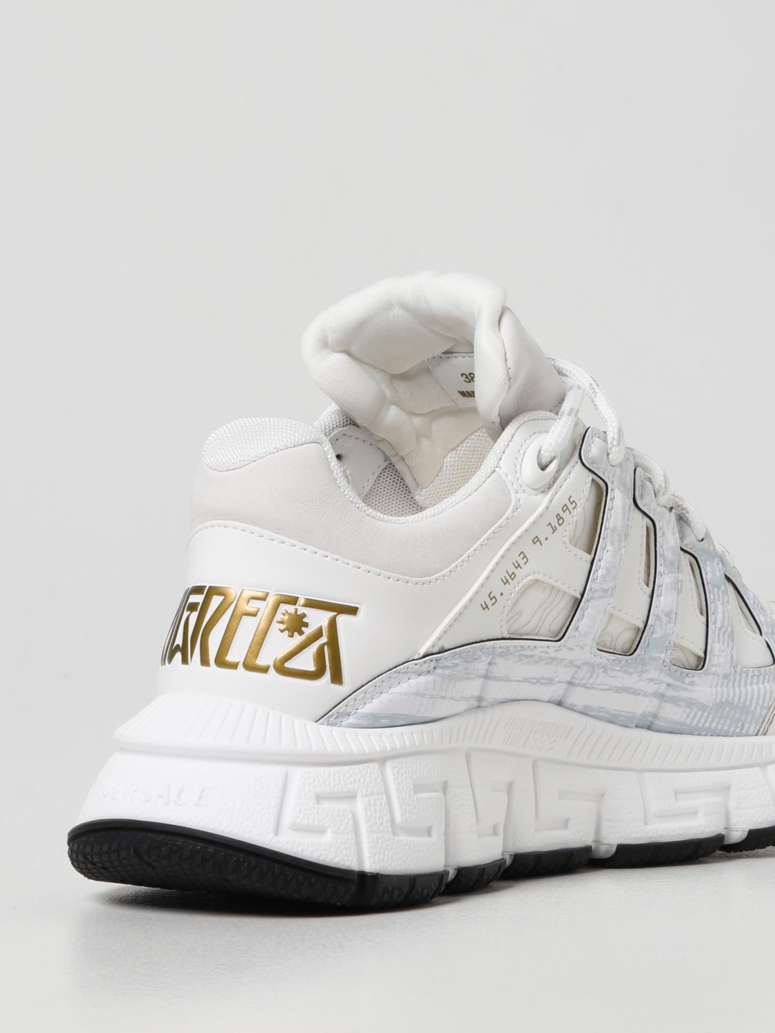 VERSACE: Trigreca fabric and leather sneakers - White | Versace