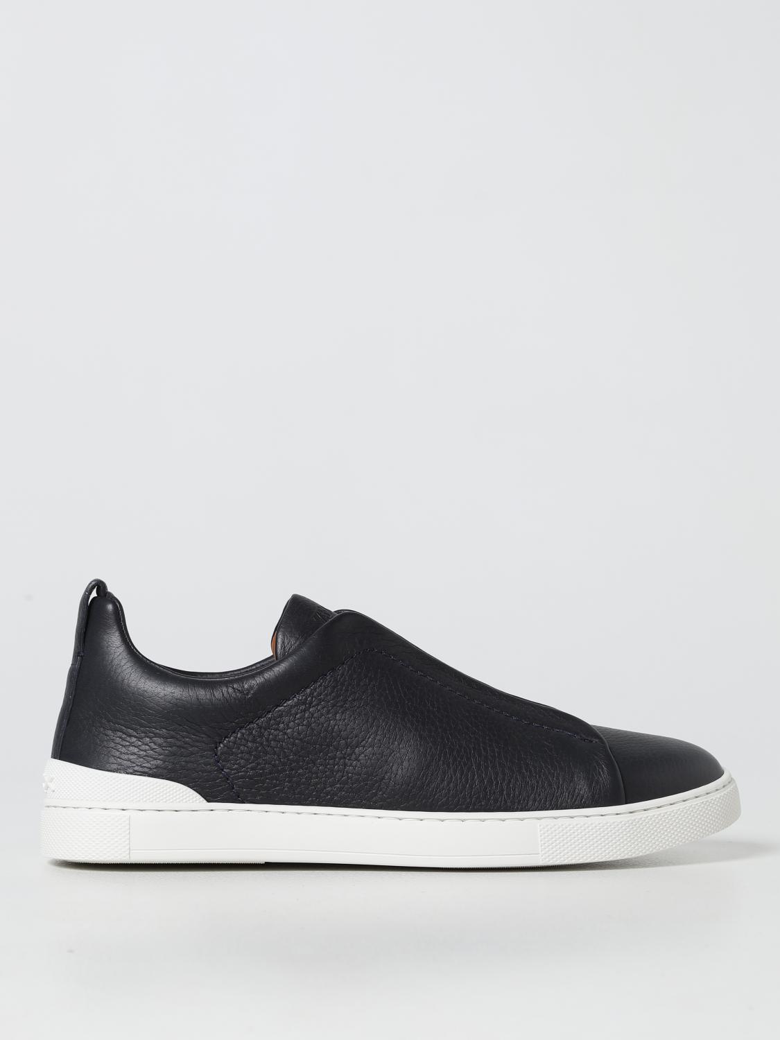 ZEGNA SNEAKERS: Sneakers Triple Stitch Zegna in pelle martellata , Blue Navy - Img 1