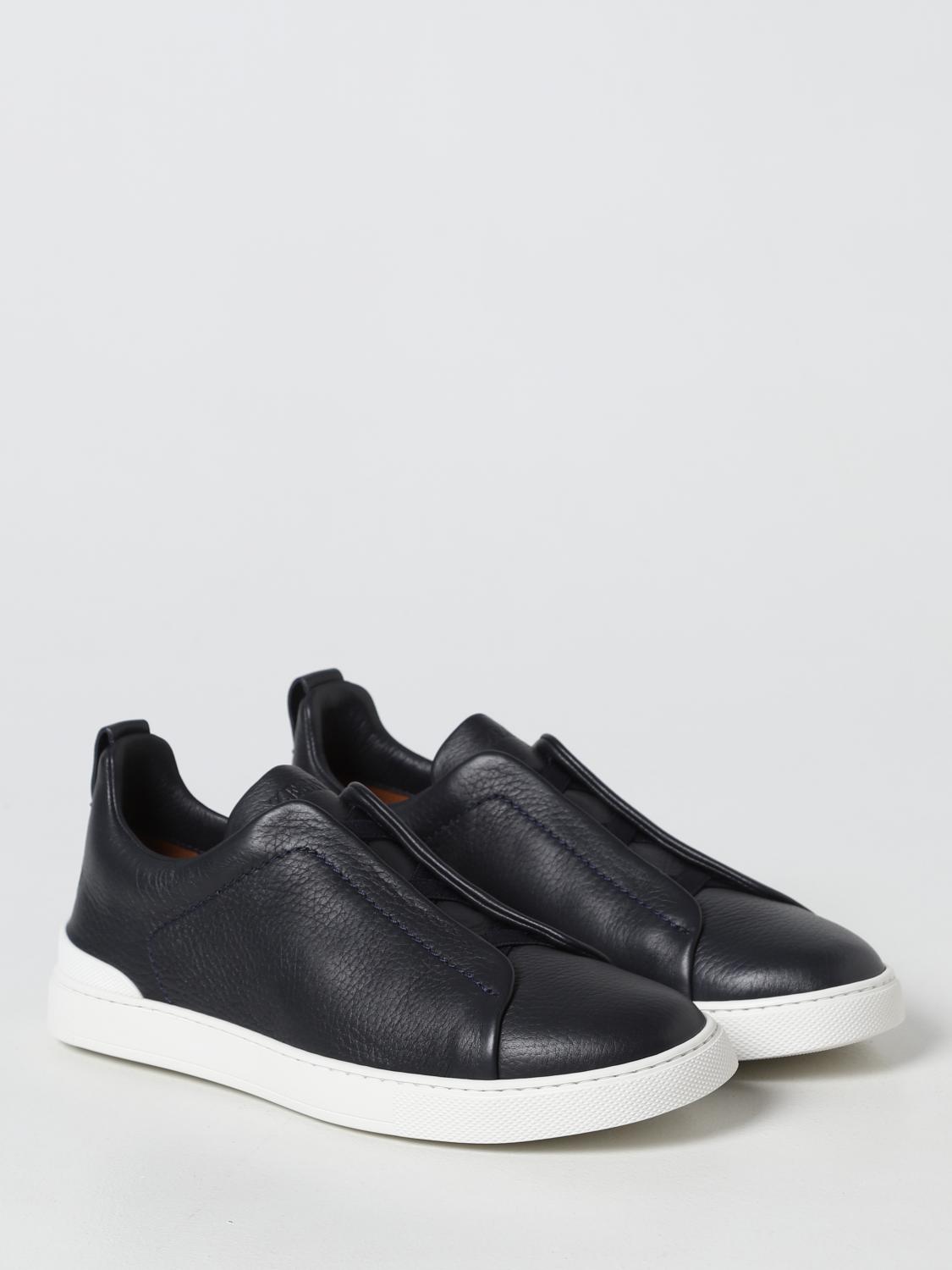 ZEGNA SNEAKERS: Sneakers Triple Stitch Zegna in pelle martellata , Blue Navy - Img 2
