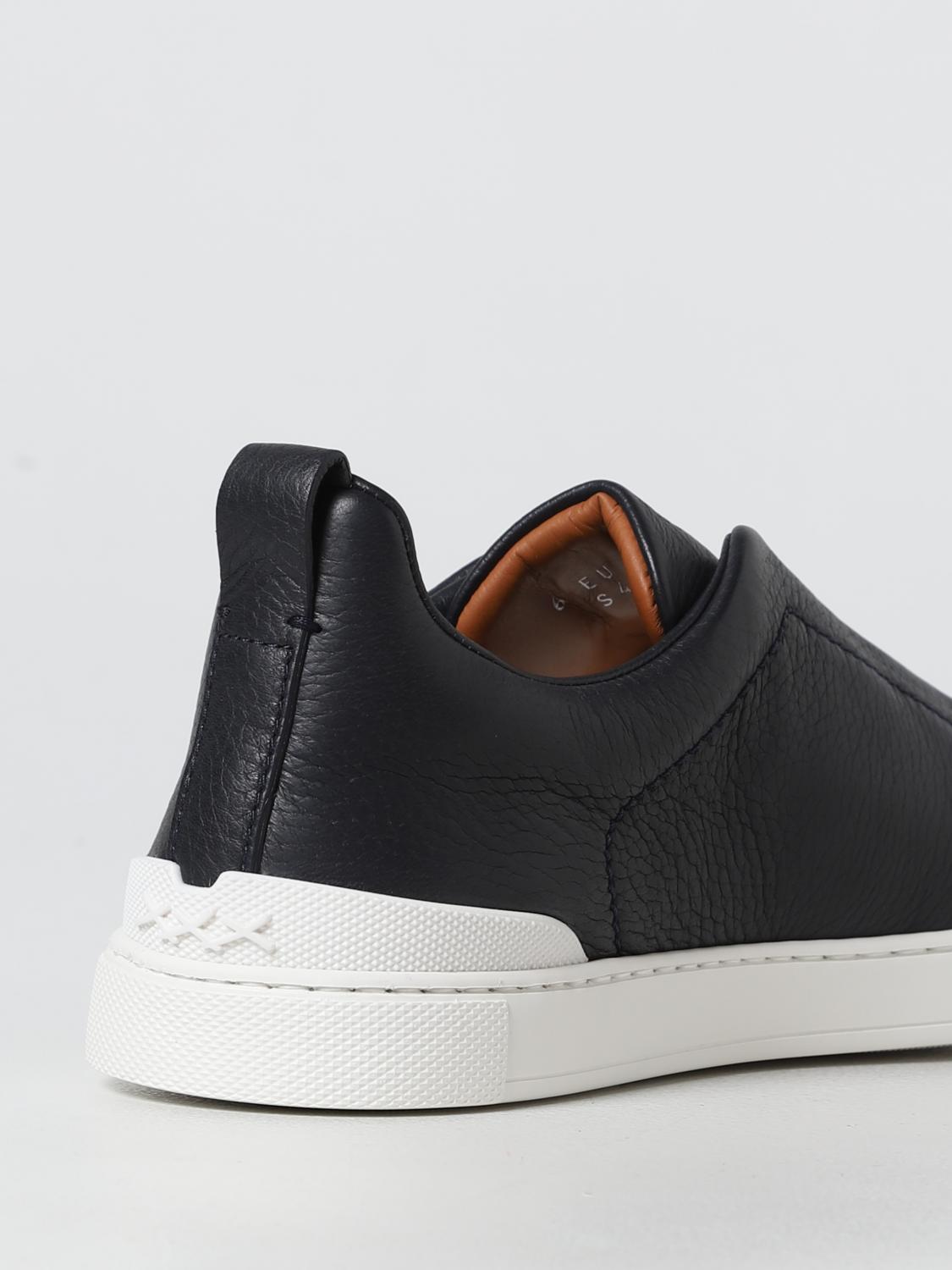 ZEGNA SNEAKERS: Sneakers Triple Stitch Zegna in pelle martellata , Blue Navy - Img 3
