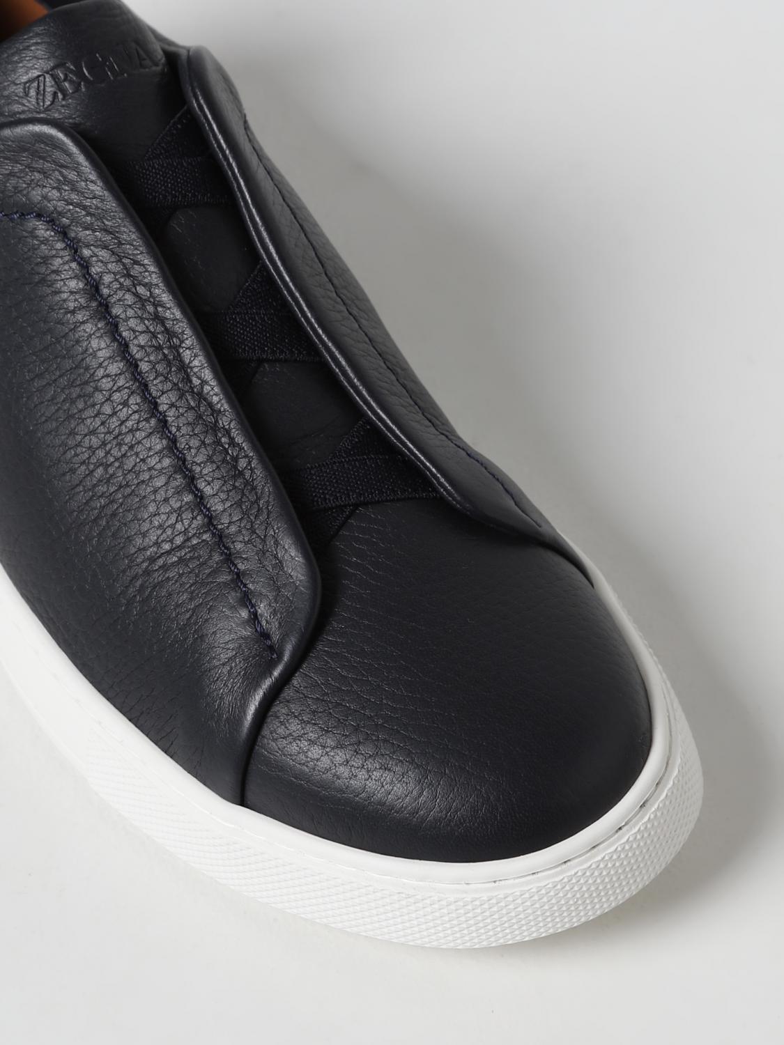 ZEGNA SNEAKERS: Sneakers Triple Stitch Zegna in pelle martellata , Blue Navy - Img 4