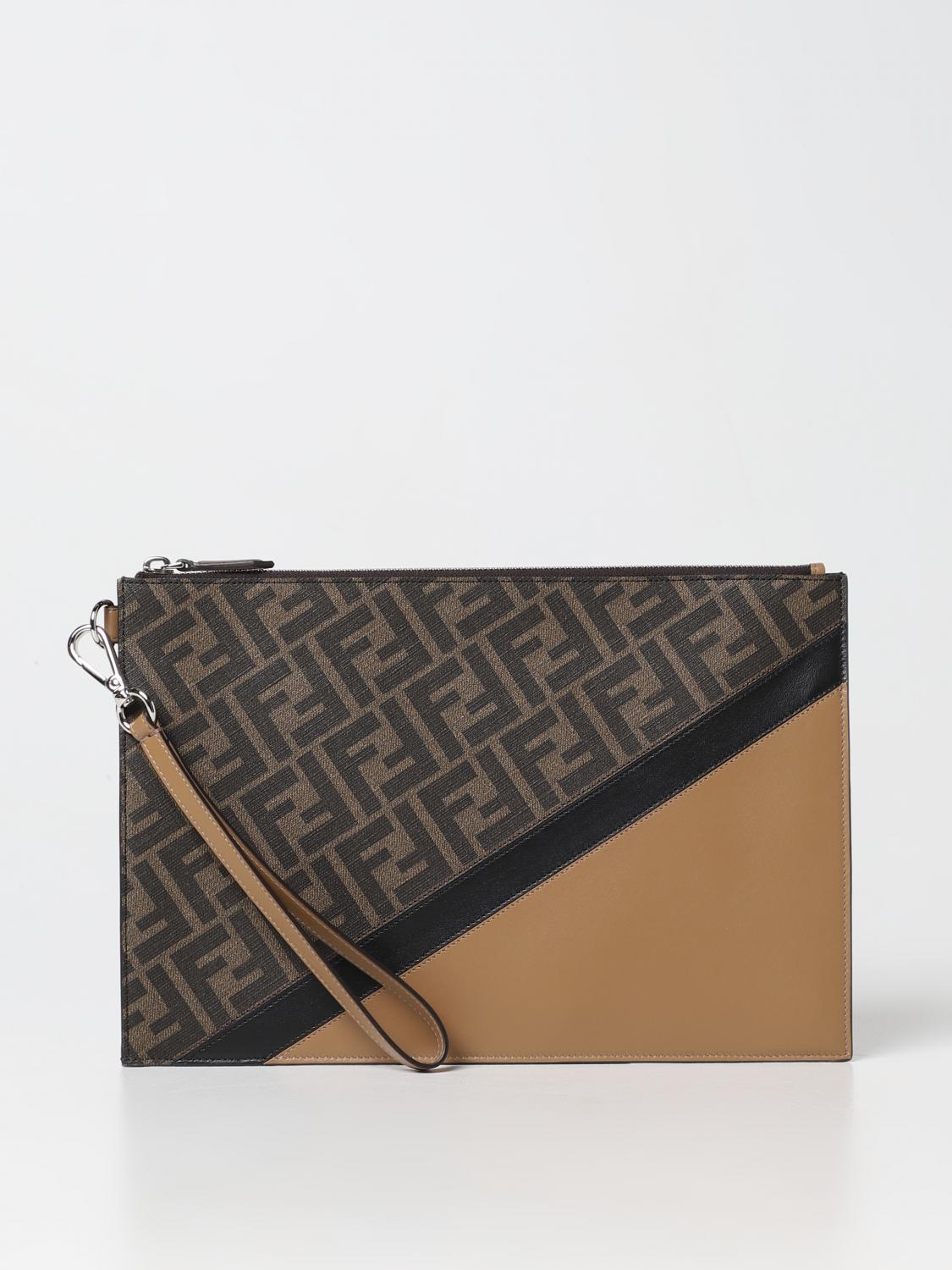 FENDI BRIEFCASE: Diagonal Fendi pouch in smooth leather and coated canvas, Black - Img 1