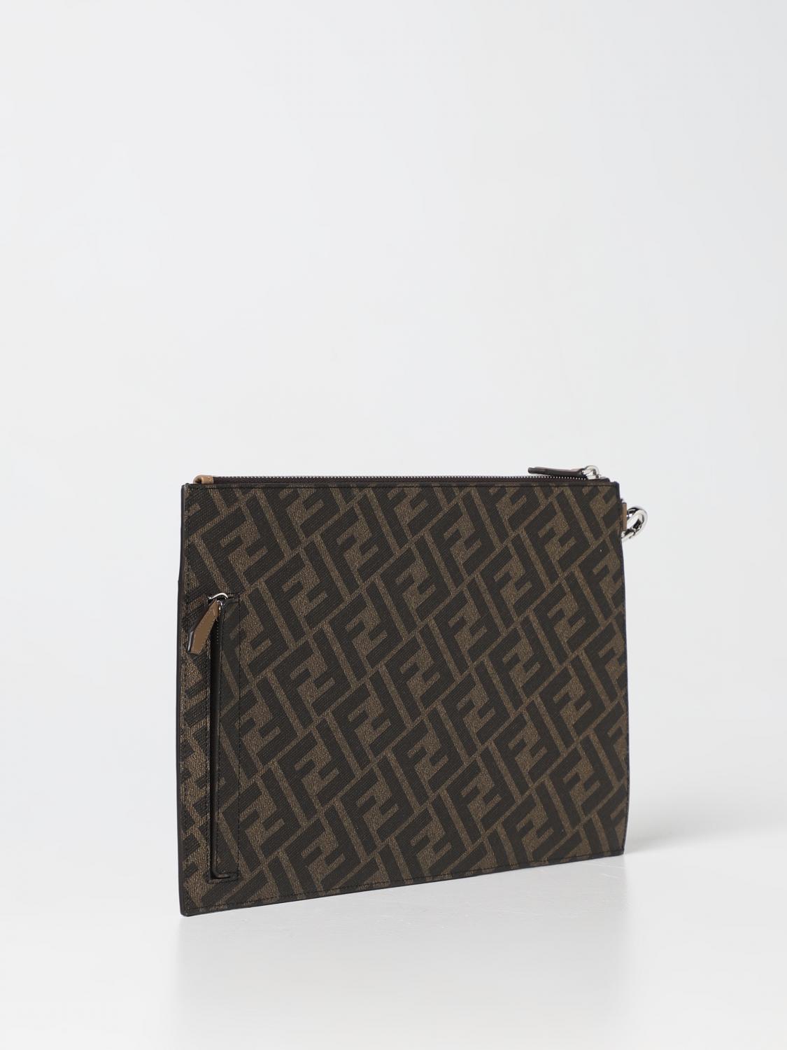 FENDI BRIEFCASE: Diagonal Fendi pouch in smooth leather and coated canvas, Black - Img 2
