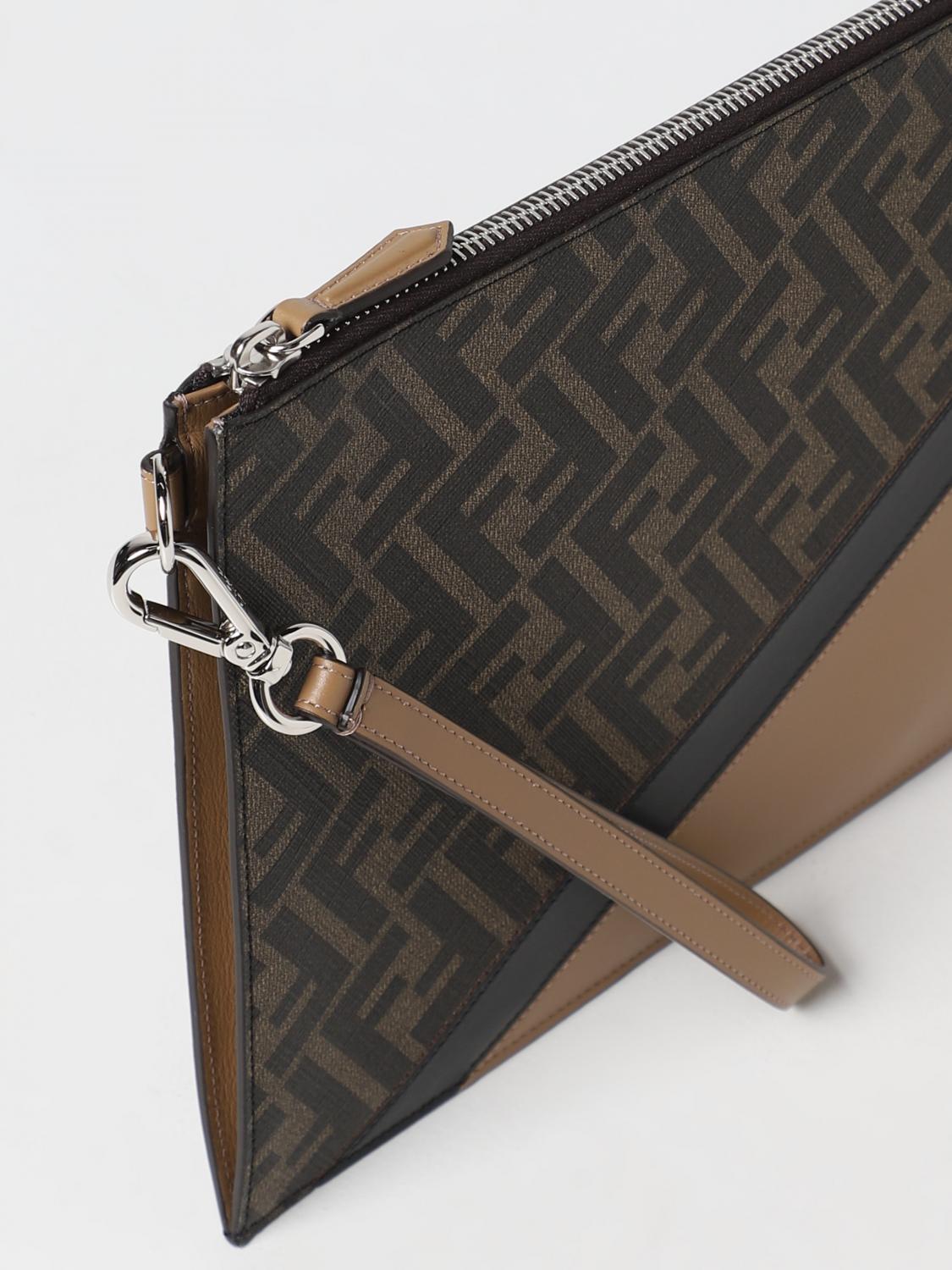 FENDI BRIEFCASE: Diagonal Fendi pouch in smooth leather and coated canvas, Black - Img 3