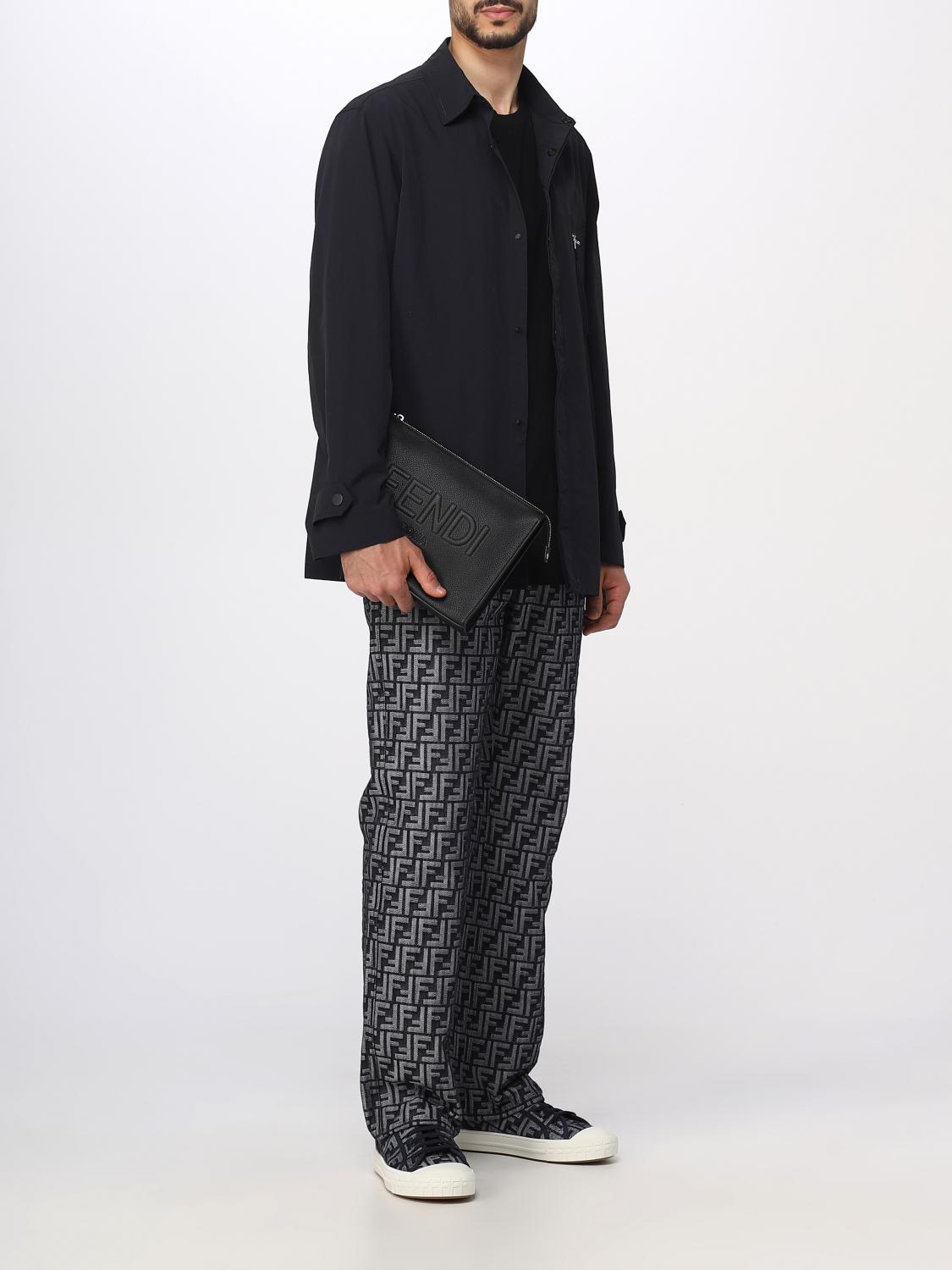 FENDI BRIEFCASE: Fendi clutch in grained leather, Black - Img 2