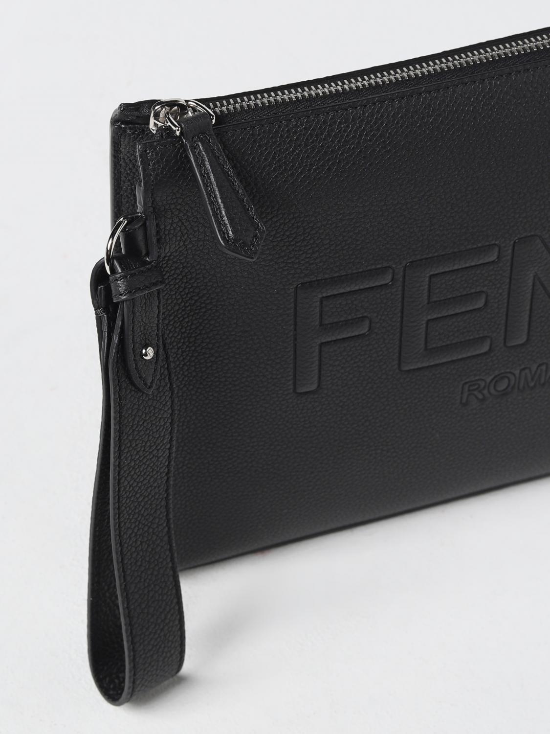 FENDI BRIEFCASE: Fendi clutch in grained leather, Black - Img 4