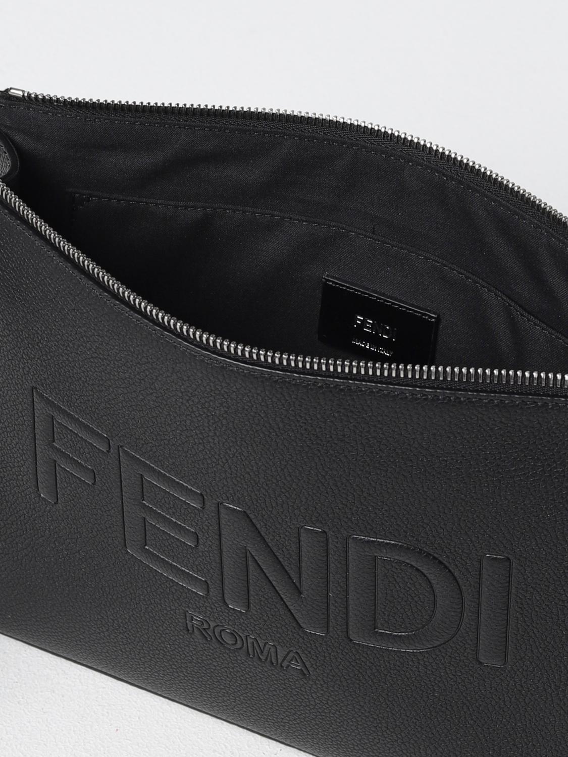 FENDI BRIEFCASE: Fendi clutch in grained leather, Black - Img 5