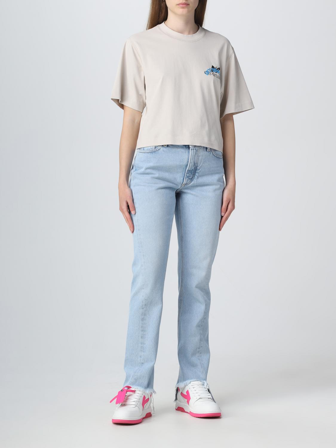デニム・ジーパン Off-White Woman Jeans Gnawed Blue OWYA053S23DEN001 4000 Off-White Outlet: denim jeans - Gnawed Blue | Off-White
