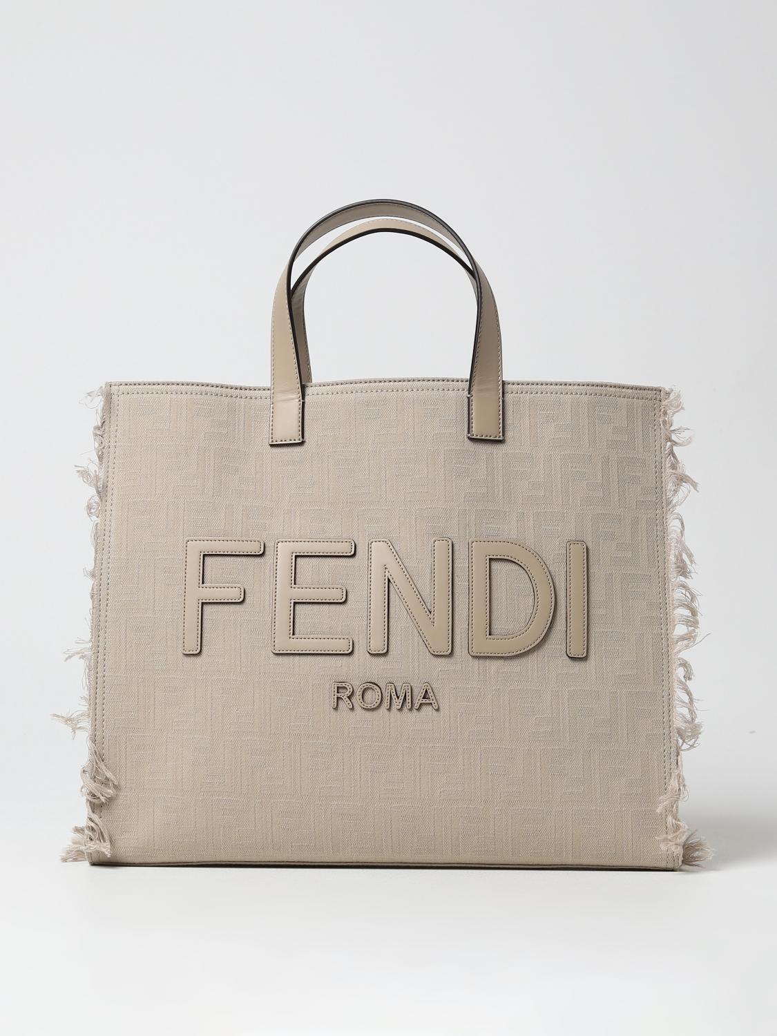 FENDI bag in jacquard fabric and leather Beige Fendi bags 7VA591AP1N online at GIGLIO.COM