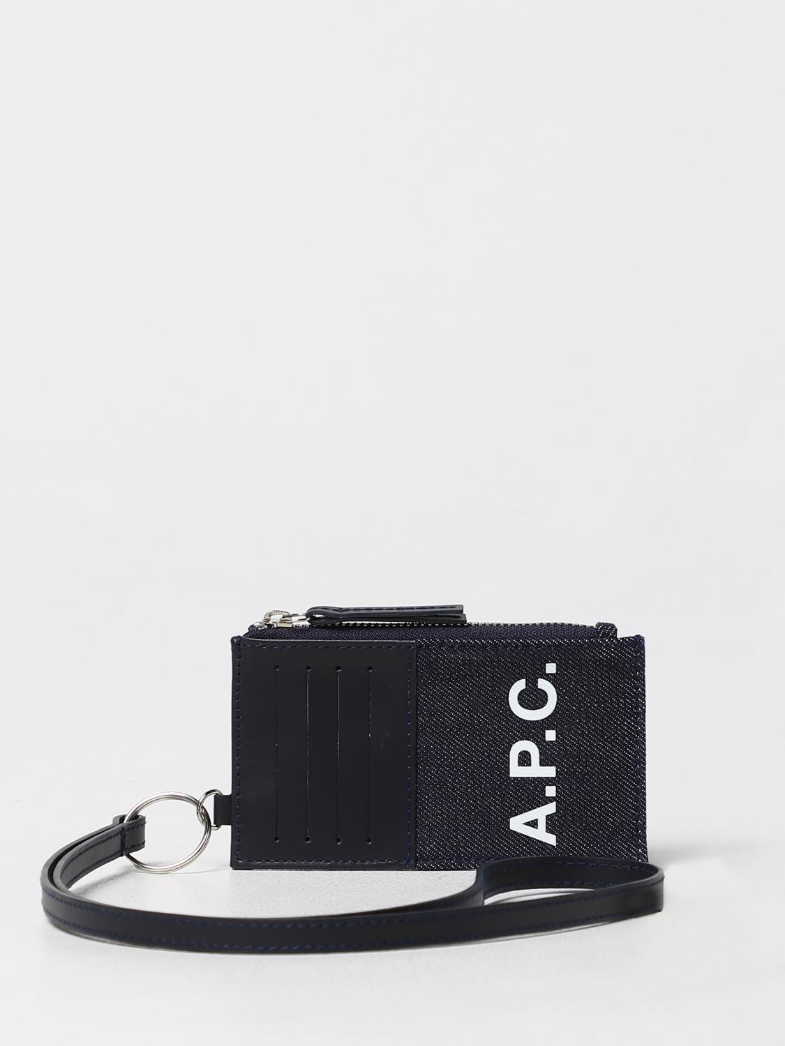 A.P.C. PORTAFOGLIO: Portacarte di credito A.P.C. in denim e pelle sintetica, Blue - Img 1