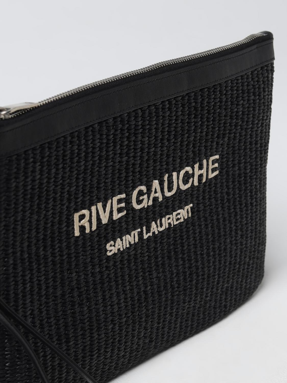 Saint Laurent Rive Gauche clutch bag in woven raffia - Black
