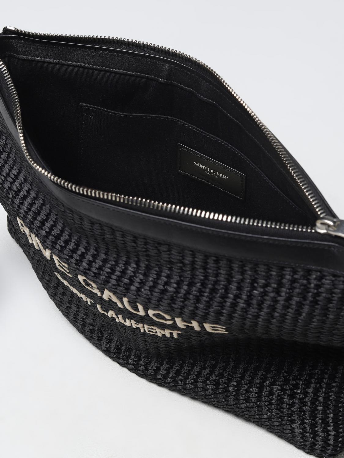 Saint Laurent Rive Gauche clutch bag in woven raffia - Black