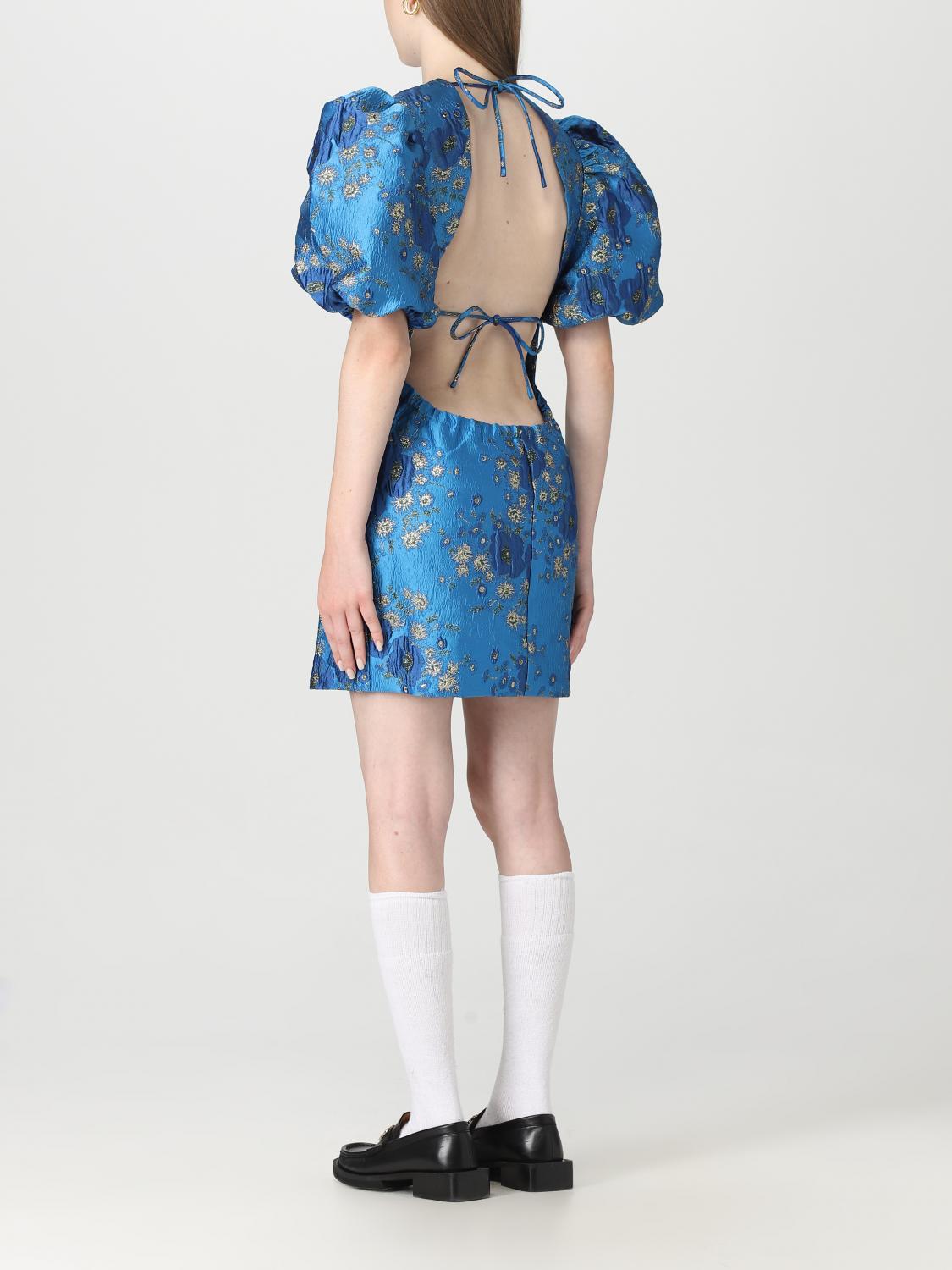 Ganni dress in recycled polyester with jacquard pattern - Blue | F7949