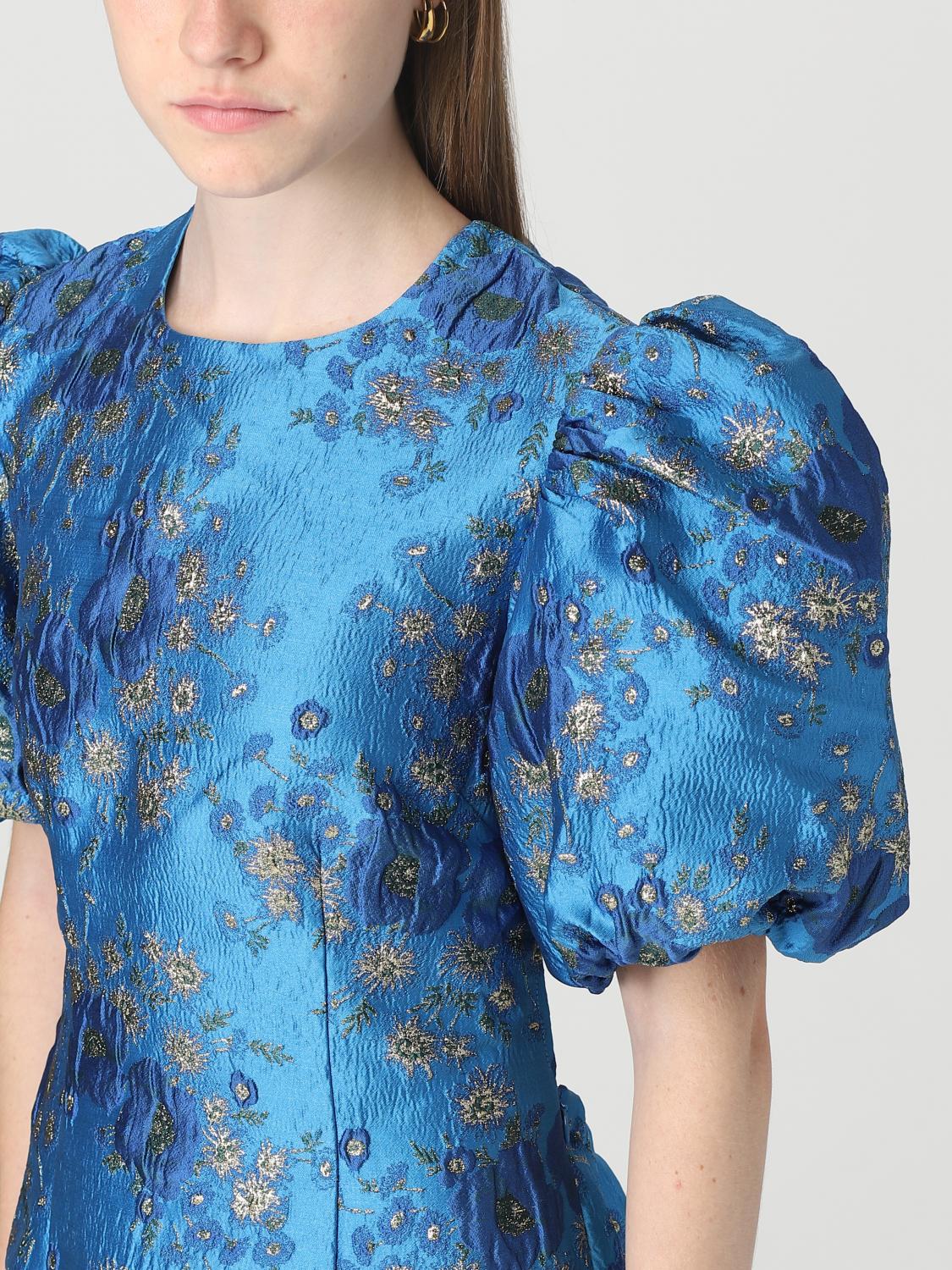 Ganni dress in recycled polyester with jacquard pattern - Blue | F7949 | GIGLIO.COM Ganni dress in recycled polyester with jacquard pattern - Blue | F7949 | GIGLIO.COM