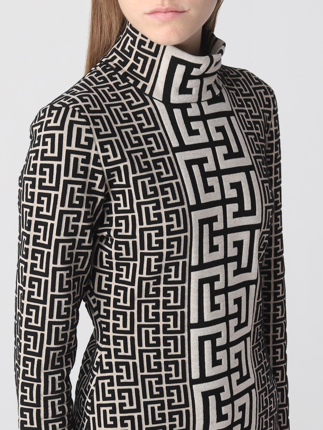BALMAIN MAGLIA: Pullover Balmain in misto lana con motivo monogram, Avorio - Img 5
