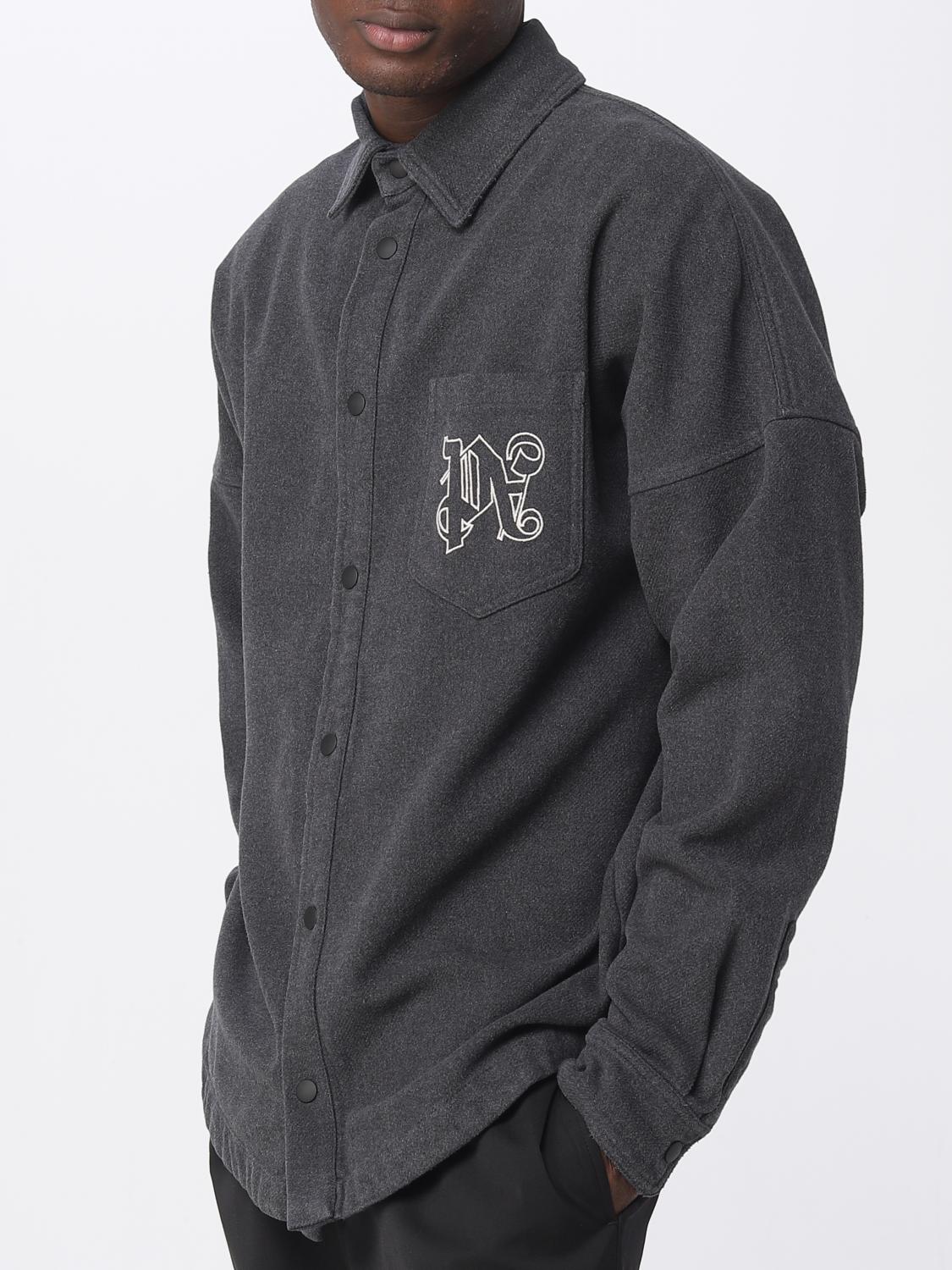 PALM ANGELS SHIRT: Palm Angels flannel overshirt with monogram, Grey - Img 5