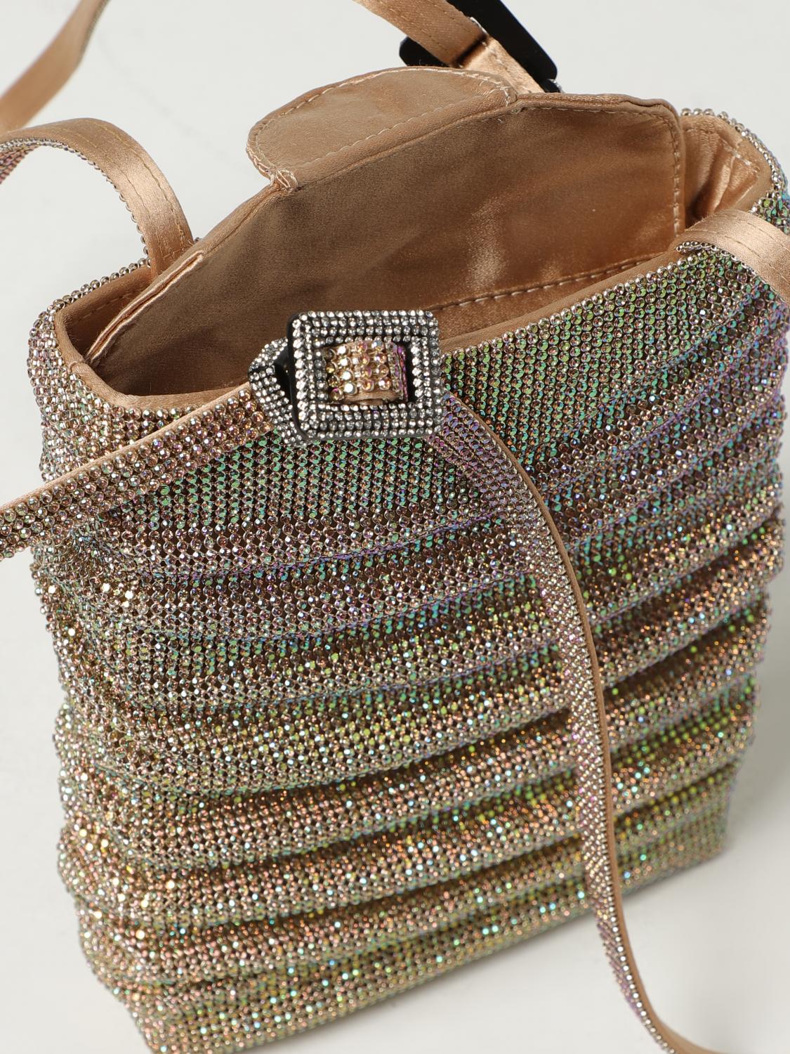 BENEDETTA BRUZZICHES BORSA MINI: Borsa Lollo Benedetta Bruzziches in raso di seta con strass, Oro - Img 5