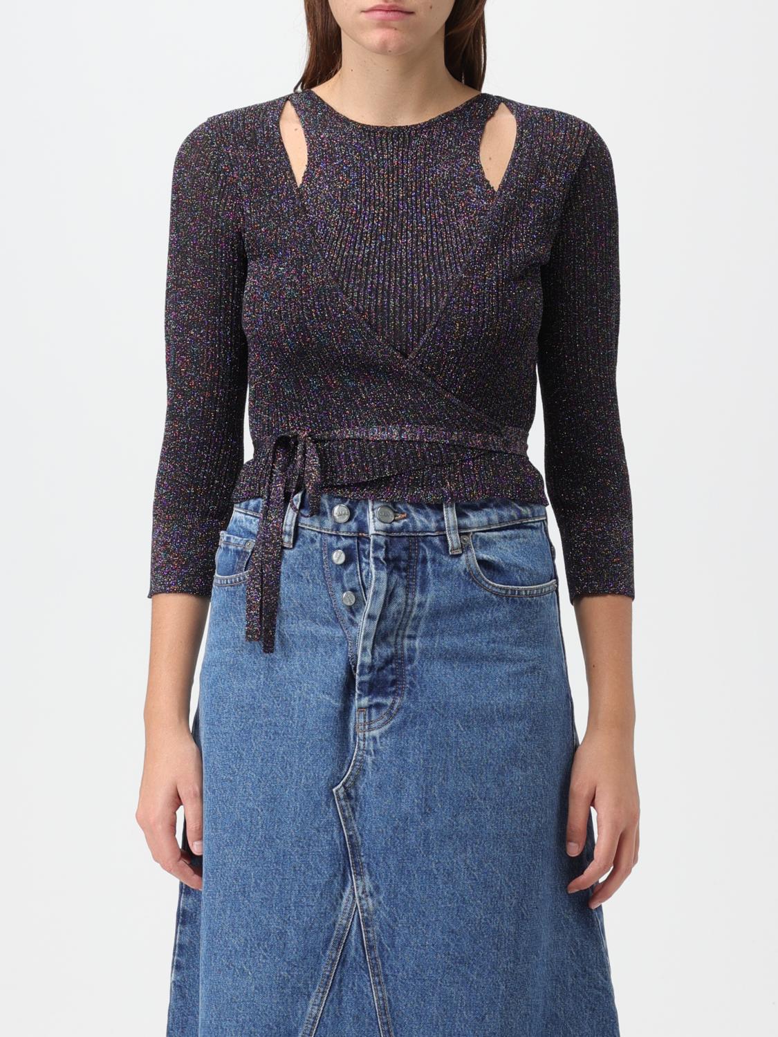 GANNI TOP: Top Ganni in tessuto riciclato e lurex, Denim - Img 1